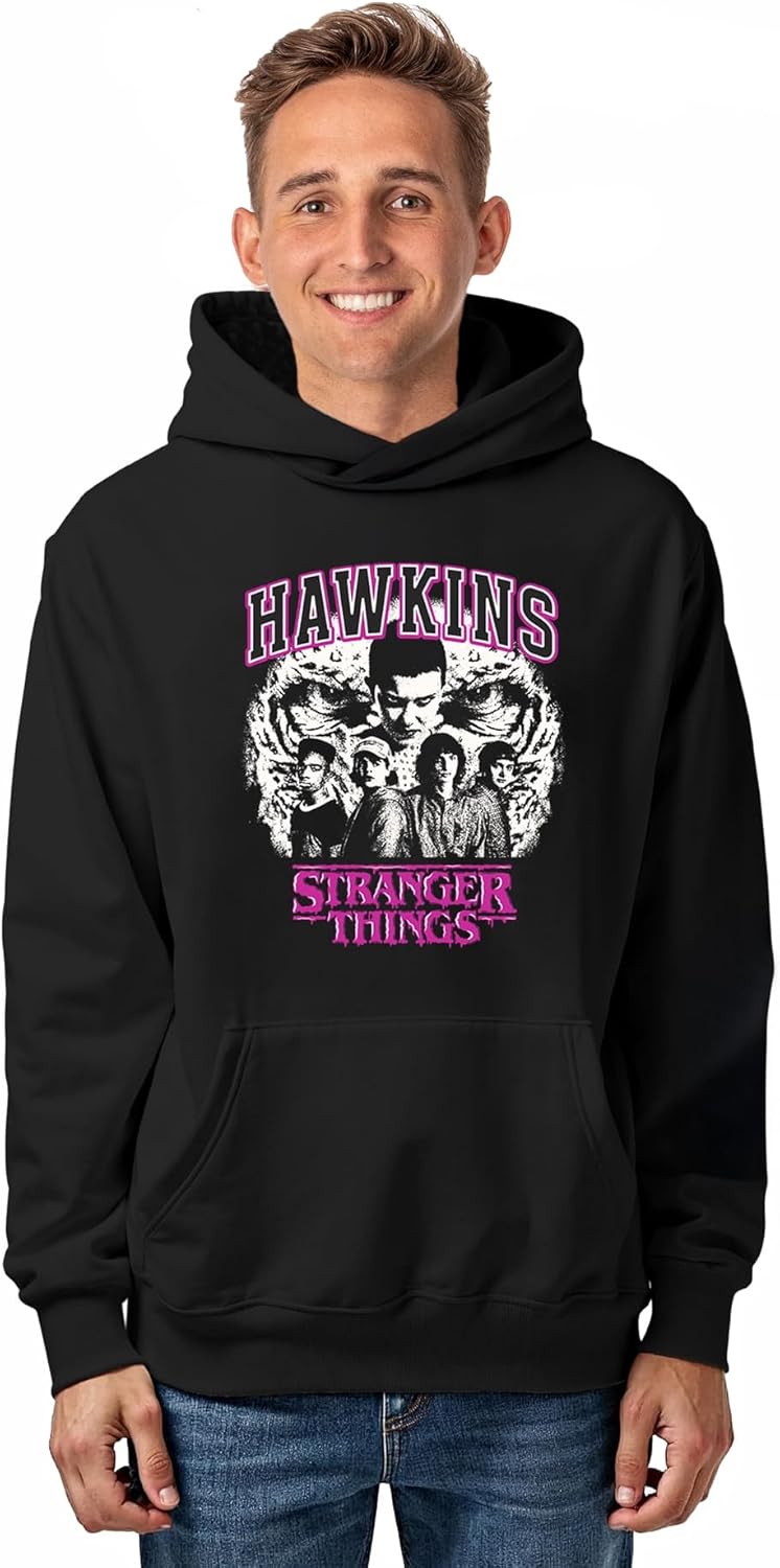Mad Engine Stranger Things Hoodie Men's Hawkins Cast Design Pullover Sweatshirt