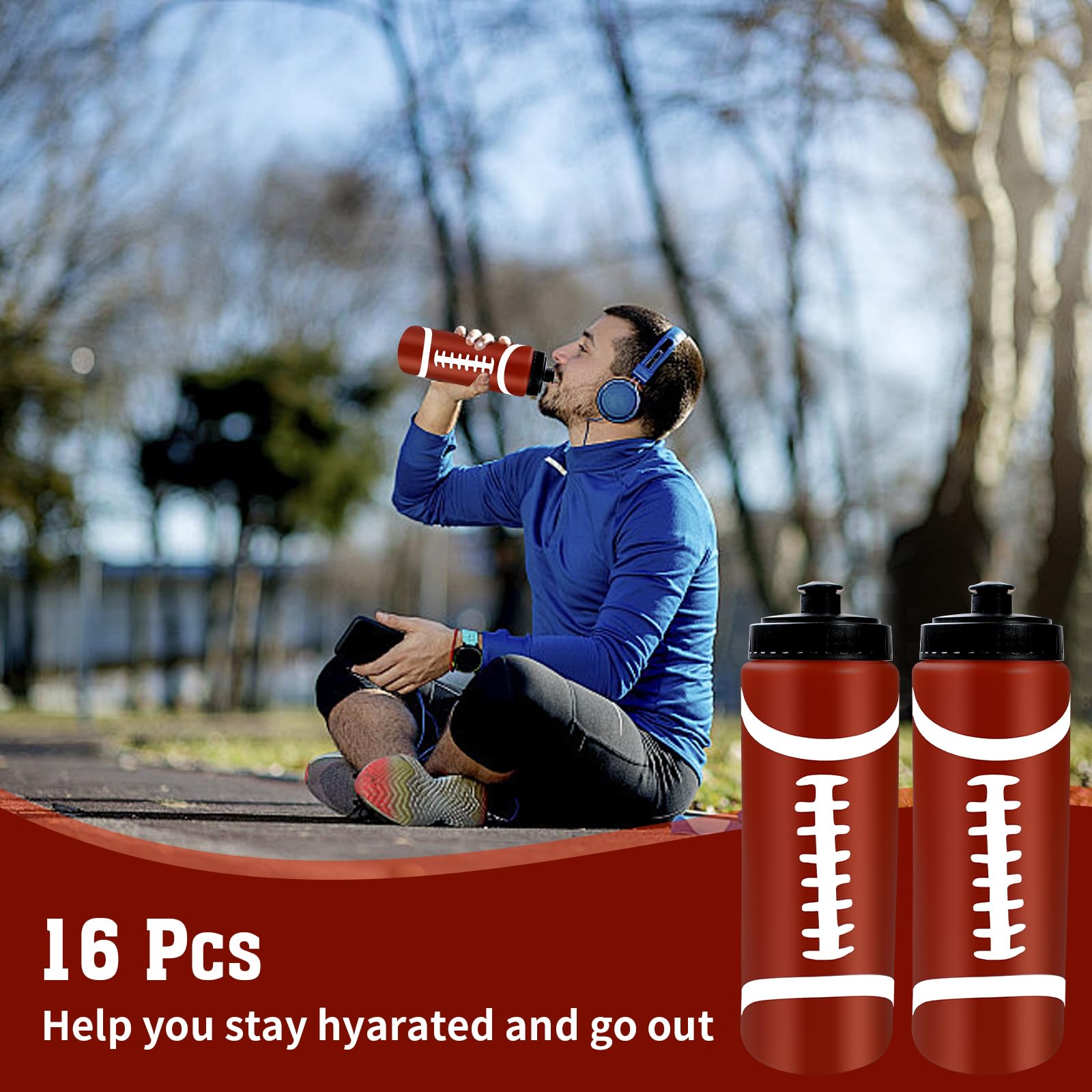 16 bottiglie d'acqua da 590 ml con 3 etichette da spremere, riutilizzabili, per bevande sportive, accessori per feste sportive, regali per feste sportive