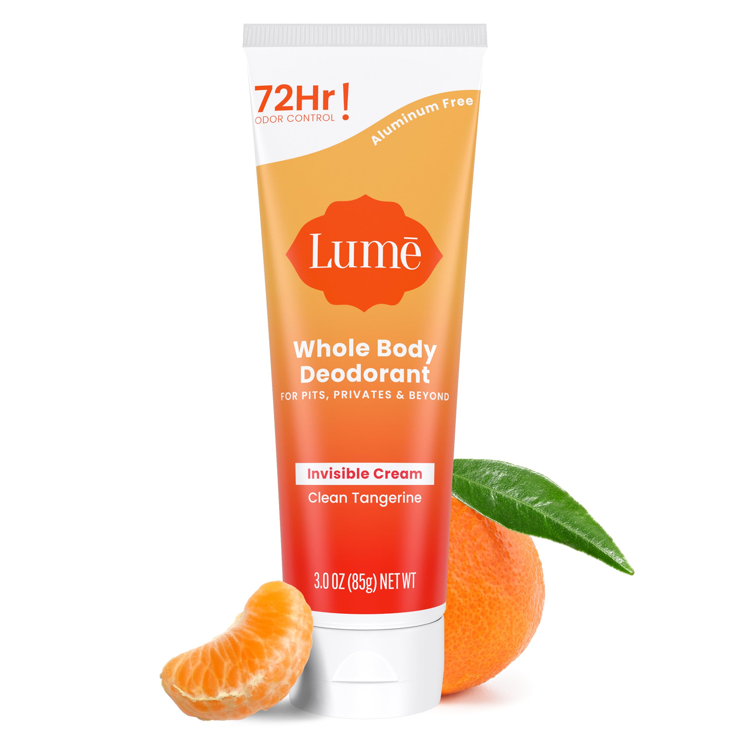 LUMEFull Body Deodorant - Invisible Cream Tube - 72 Hours Odour Control - Aluminum Free, Baking Soda Free, Skin Friendly - 85g (Clean Tangerine)