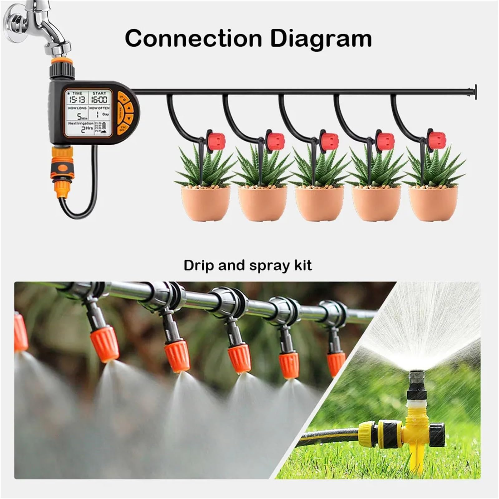 Zegar nawadniania, Zestaw do nawadniania Garden Smart Timer IPX5 Wodoodporny Automatyczny sterownik podlewania LCD Może być używany trawników