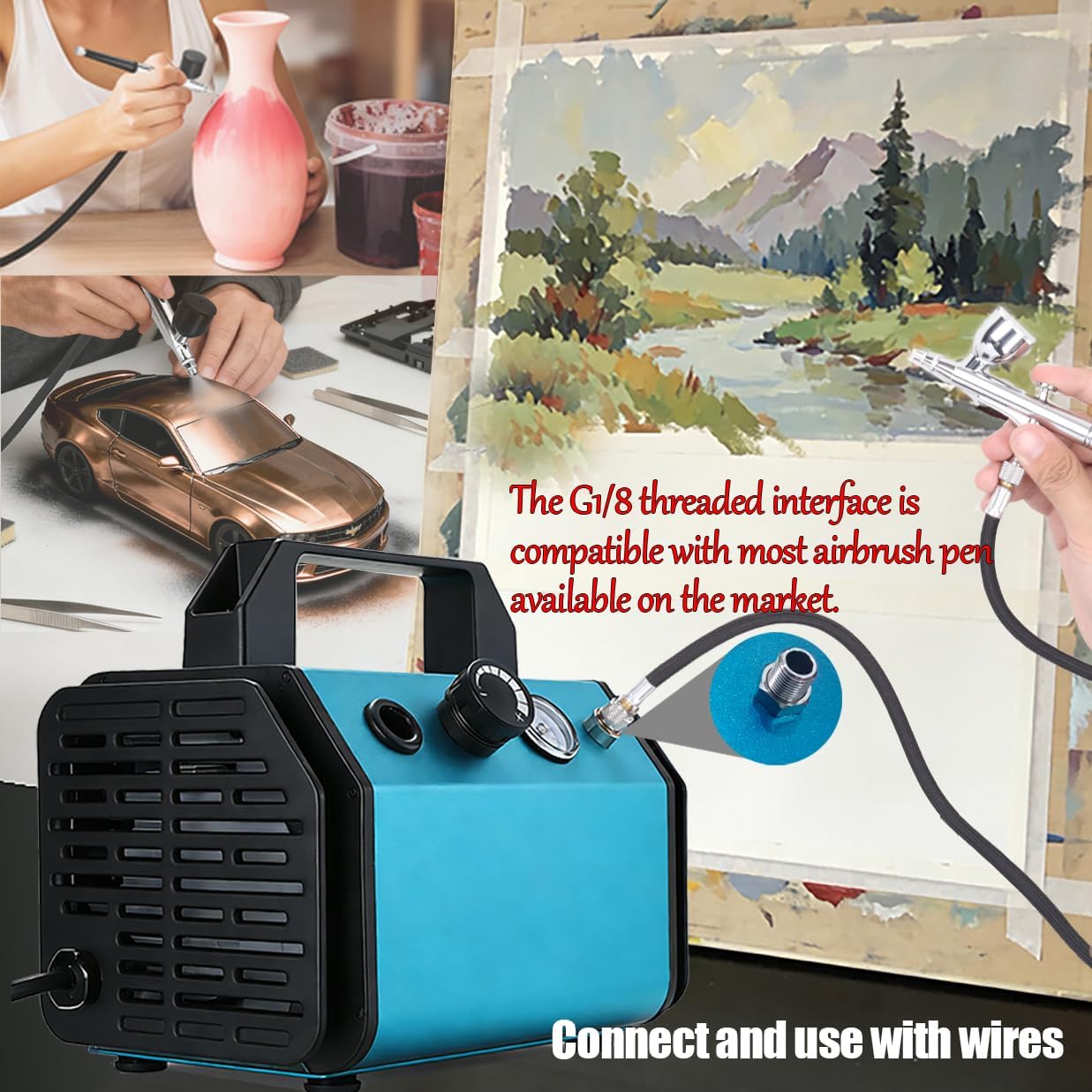 48PSI High Pressure Air compressor,Portable Airbrush Compressor Kit, Compatible Multi-Function Airbrush pen for Painting, Modeling, Nails, Tattoo, Makeup, Crafts & Cake Decor