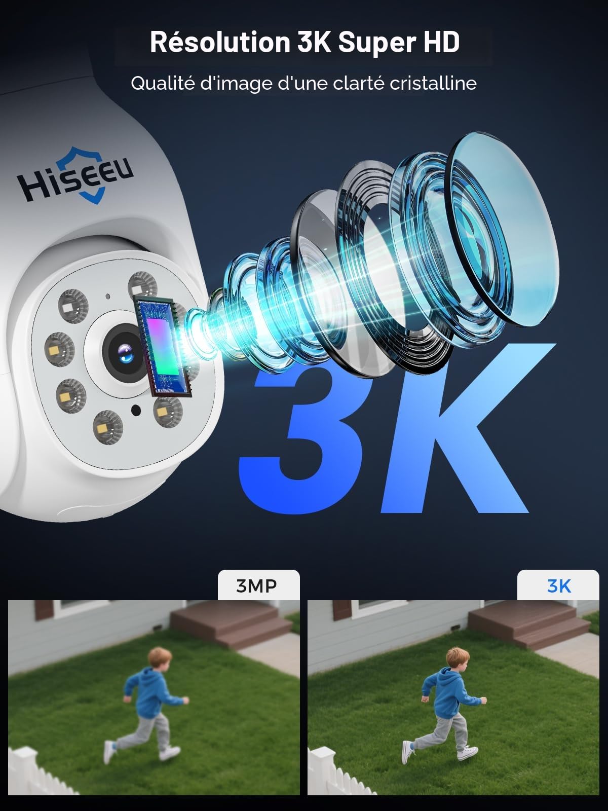 Hiseeu 5MP PTZ Kit Caméra de Surveillance WiFi, 10CH 1To HDD 5MP NVR avec 4X5MP PTZ Caméra, Vision Nocturne Couleur, Détection de Mouvement Alarme Sonore Audio 2 Voies Accès à Distance