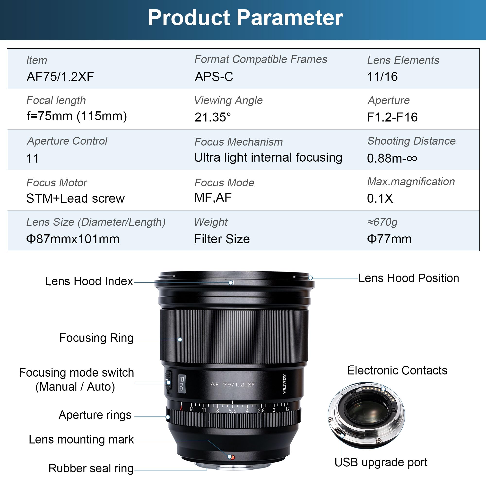 Amazon.com : VILTROX AF 75mm F1.2 Pro APS-C Prime Lens for Fuji X