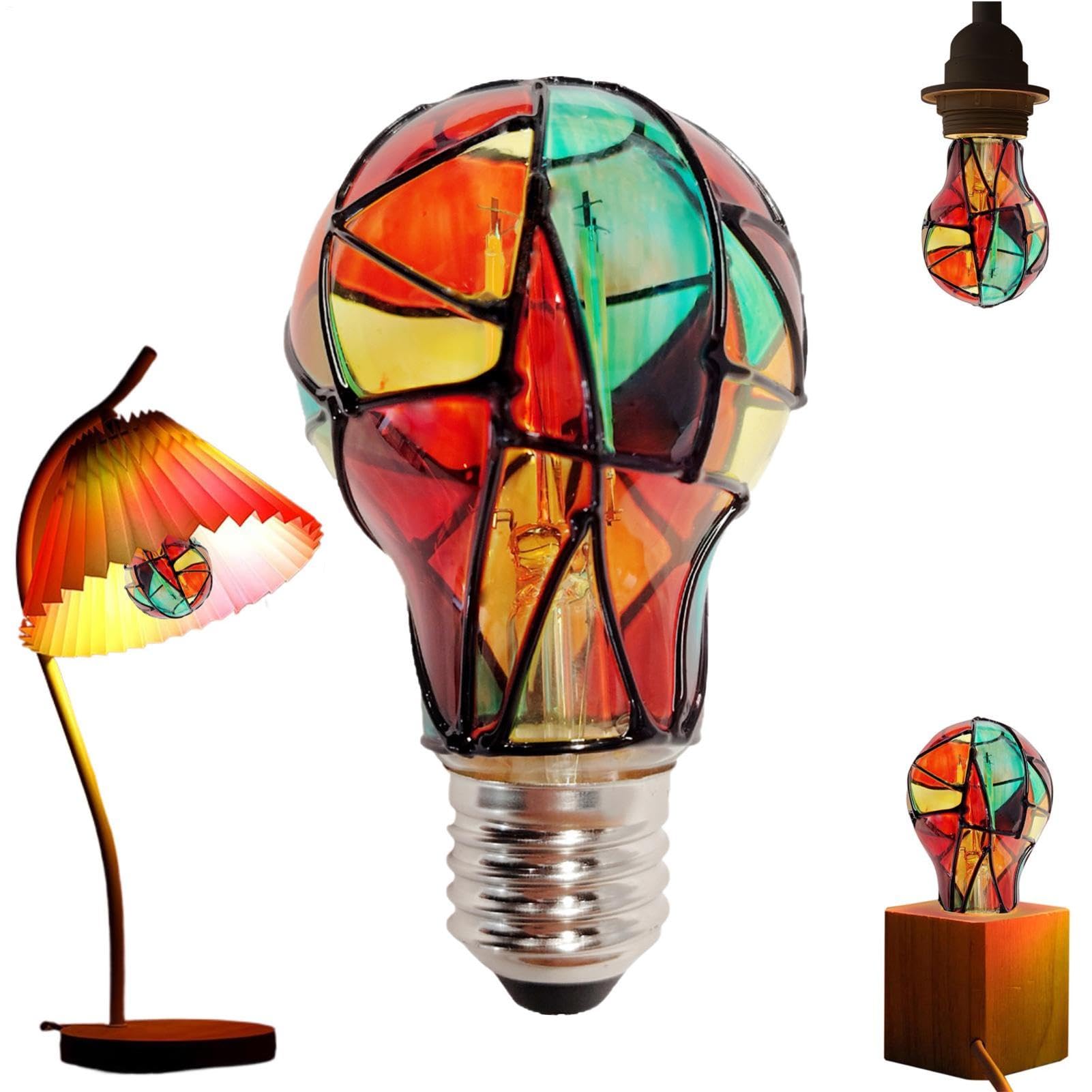 Vintage Stained Glass Light Bulb, E27 Colored Mosaic Christmas Light