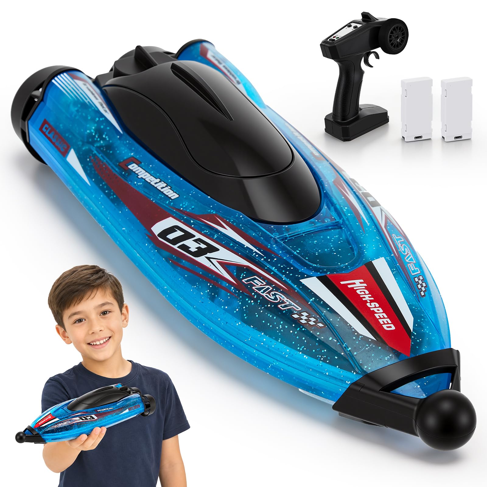 Normodic RC Boat for Kids, High Speed Remote Control Boat for Pools & Lakes
