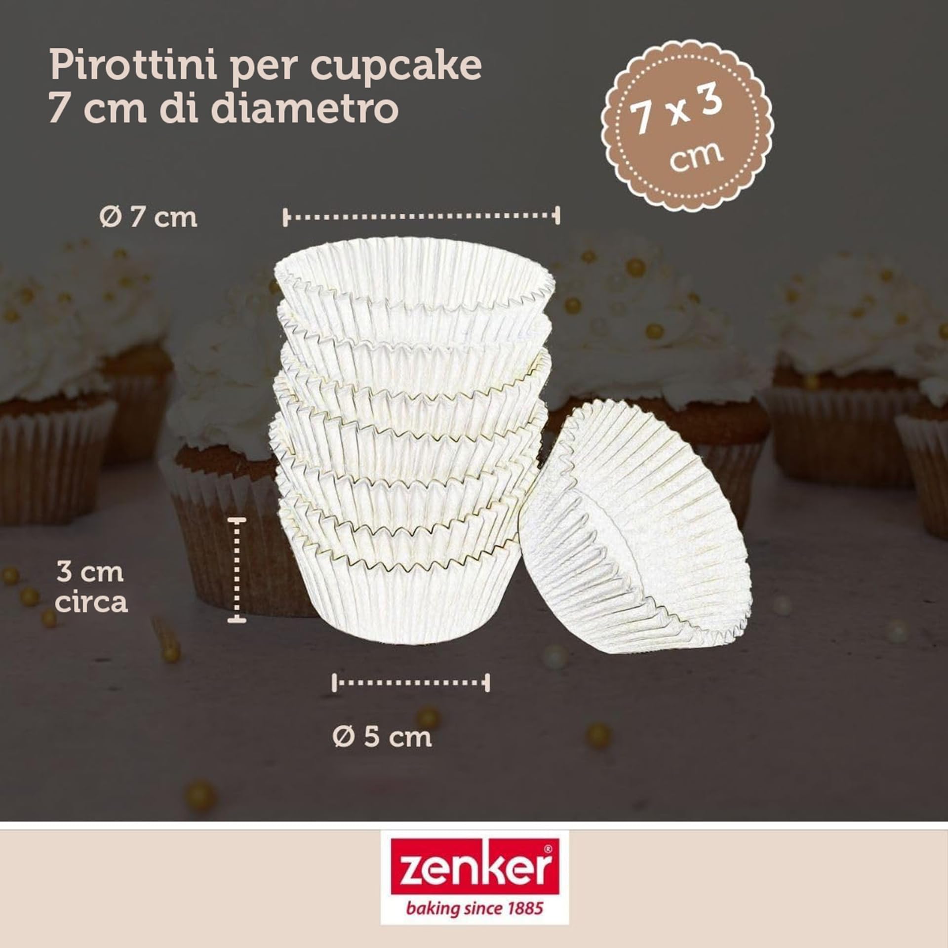 Zenker Set 100 Pirottini Carta Muffin Cup Cake Temperatura 220°C Ø7 x 3 cm
