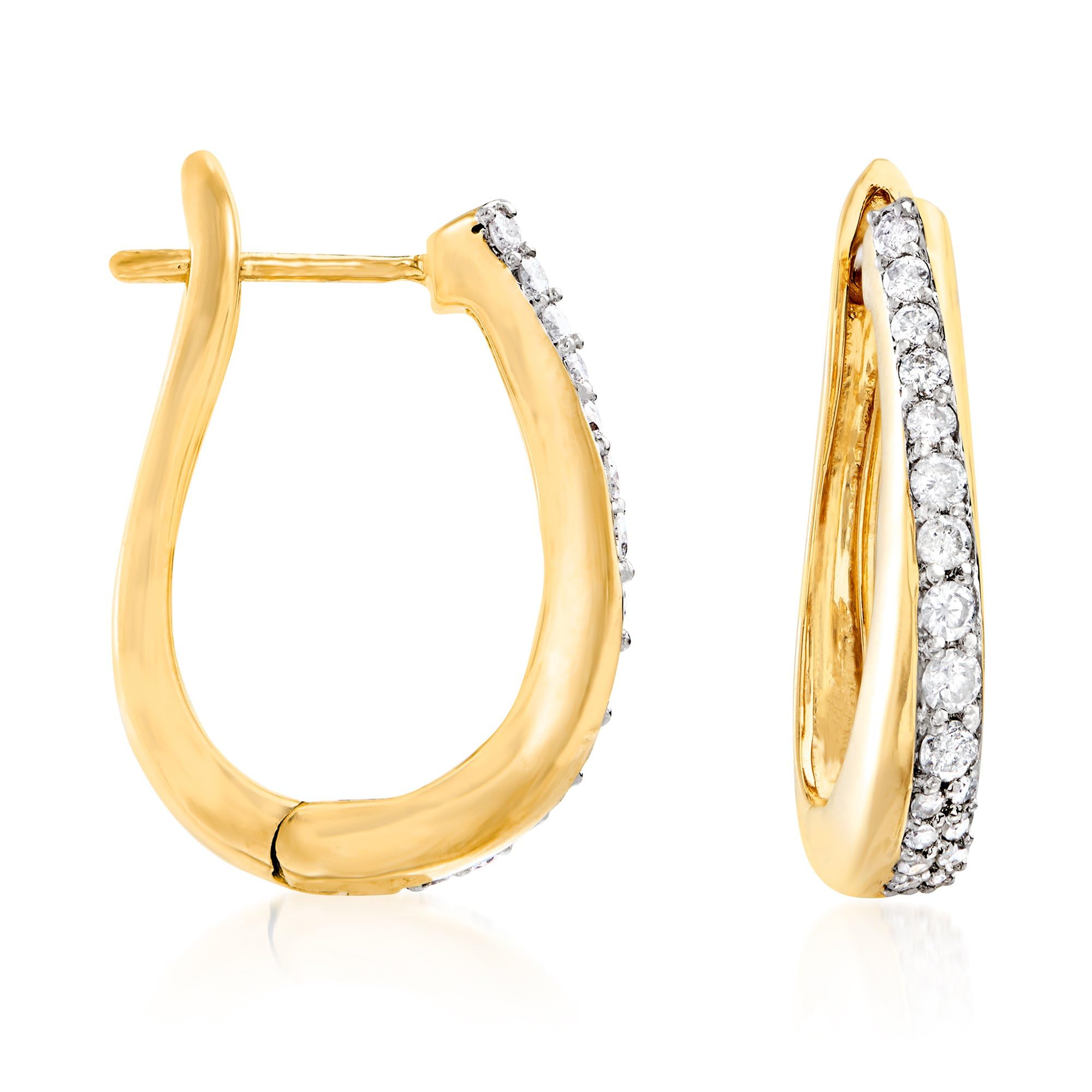 Ross-Simons 0 50 ct t w Diamond Hoop Earrings in 18kt Gold Over Sterling