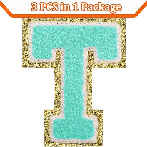 Miniatura 369 de Parches de letras termo-adhesivas de felpilla para chaquetas, parches de letras universitarias con brillantina para planchar en la letra azul A