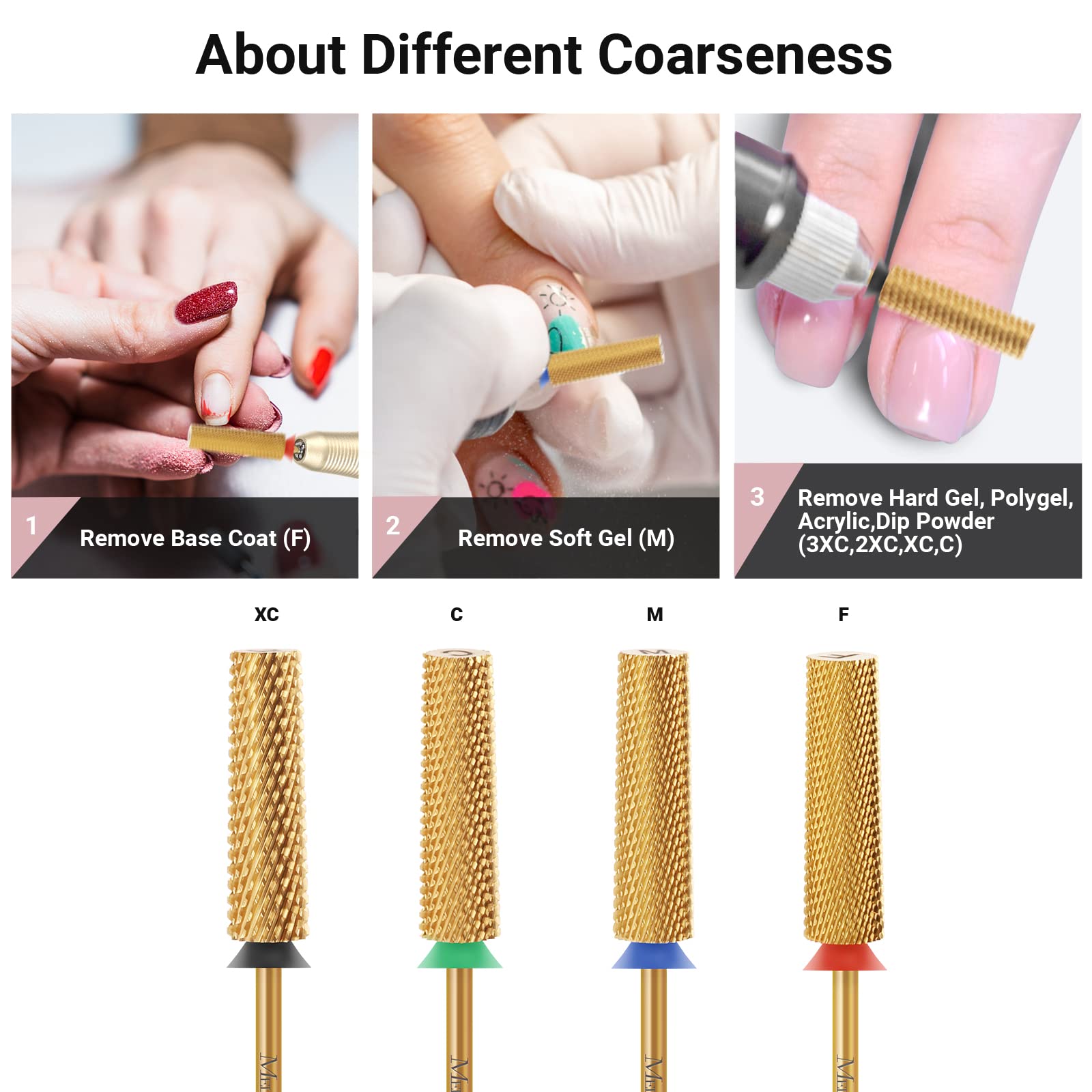 Brocas de uñas cónicas superlargas, brocas de tungsteno de carburo de 3/32 pulgadas, adecuadas para manicura, pedicura, cutícula, esmalte en gel, brocas avanzadas profesionales, doradas, 4