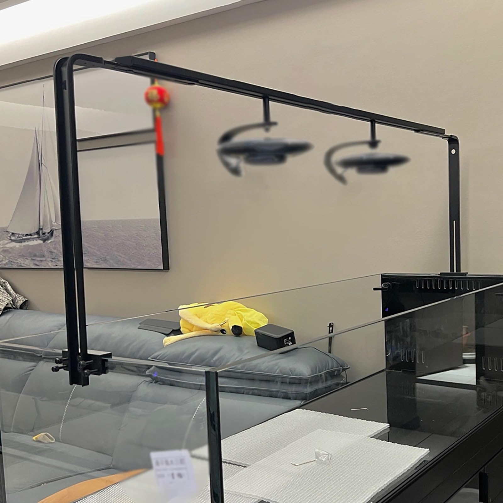 Supporto per Lampada A Sospensione per Acquario con Morsetto in Alluminio per Acquario Senza Bordo, Supporto per Lampada A Sospensione Regolabile(L 3.6-4.3 ft,H 20in)