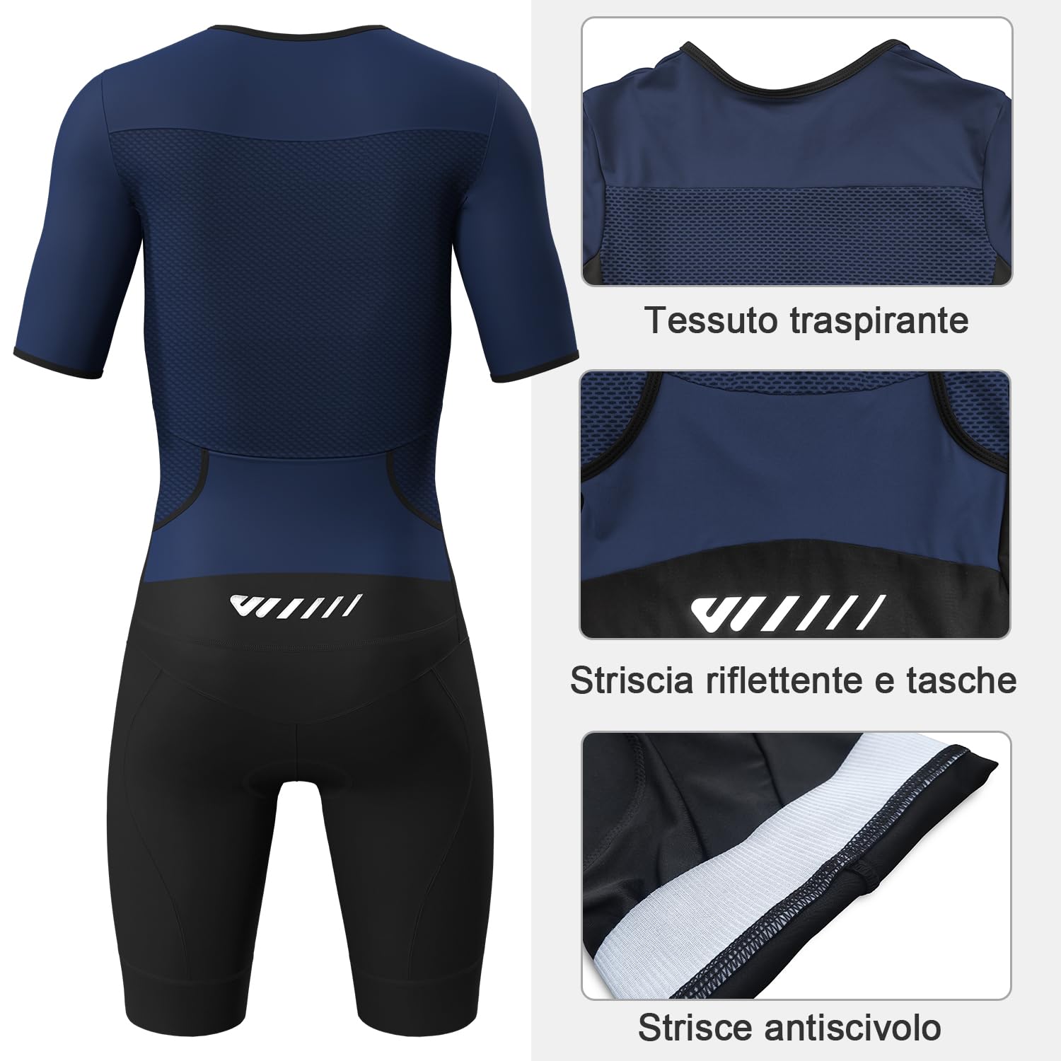 Lo.gas Tuta da Triathlon da Uomo Trisuit a Maniche Corte Traspirante Asciugatura Rapida per Nuoto Ciclismo e Corsa