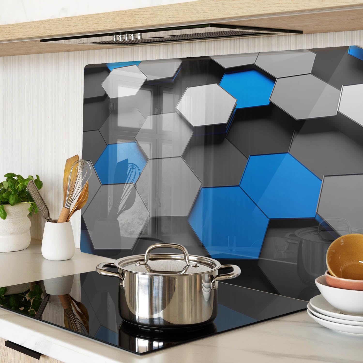 Tagliere in Vetro Temperato 80x52 cm Antigraffio con Piedini Antiscivolo Rettangolare Resistente al Calore Facile da Pulire da Cucina con Stampe Durevole e Igienico - 3D