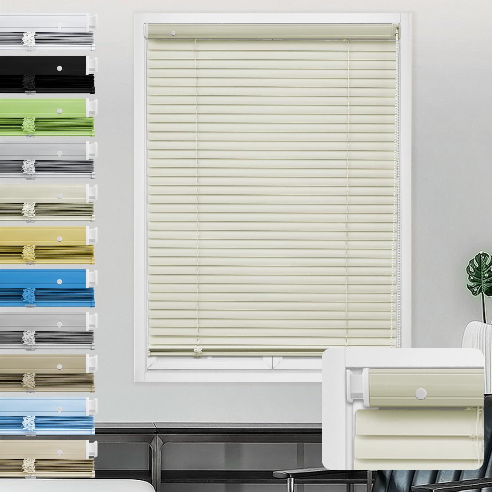 Moonice Aluminum Venetian Blinds No Drill No Tools Window Venetian Blind Color-Matched Horizontal Shade 25mm Slats Waterproof Shades for Office Home Interior Door (Beige,100cm W x 150cm H)