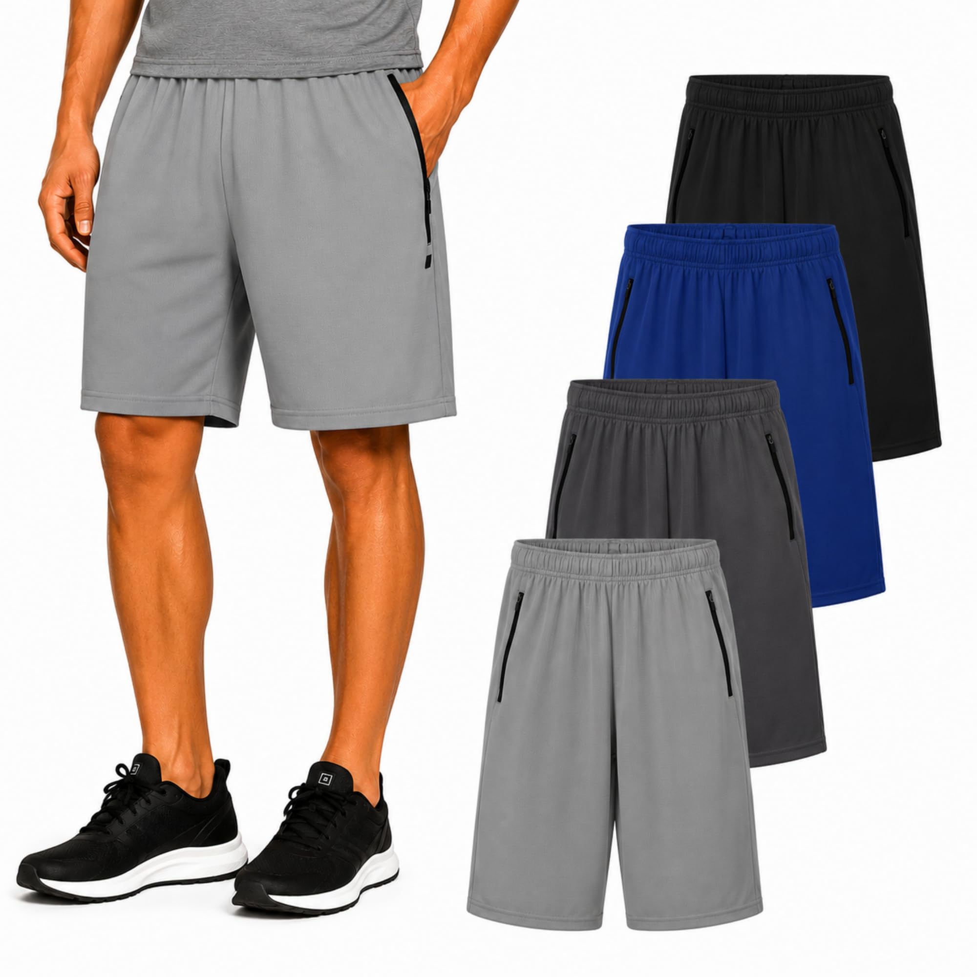 4 Pack: Men's Dry-Fit Sweat Resistant Active Athletic Performance Shorts-image-37
