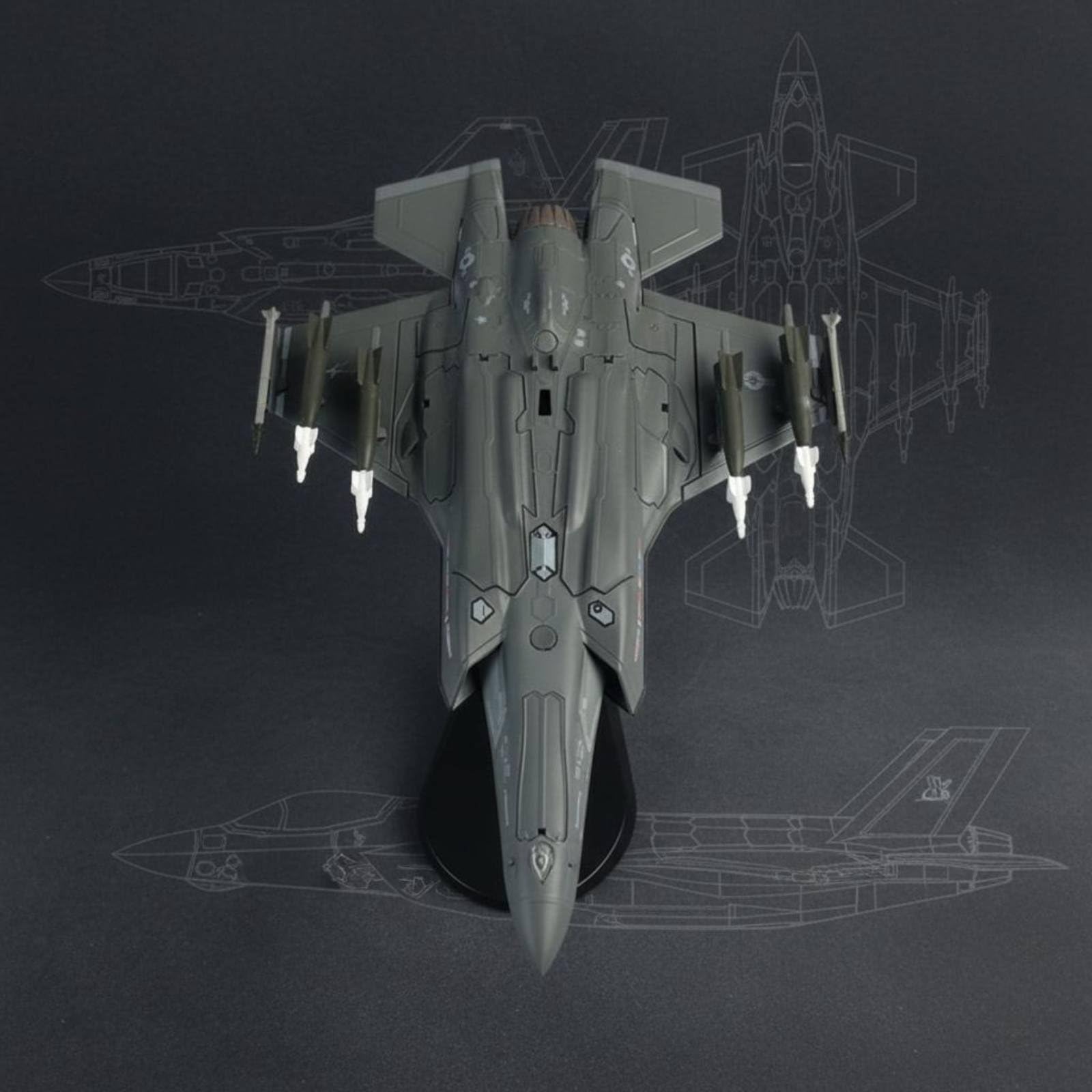 Modello Aereo F-35A Aereo da Caccia Jet da Combattimento Velivolo Statico Fusoliera in Lega con Finitura Fedele E Carichi Esterni Staccabili Base per