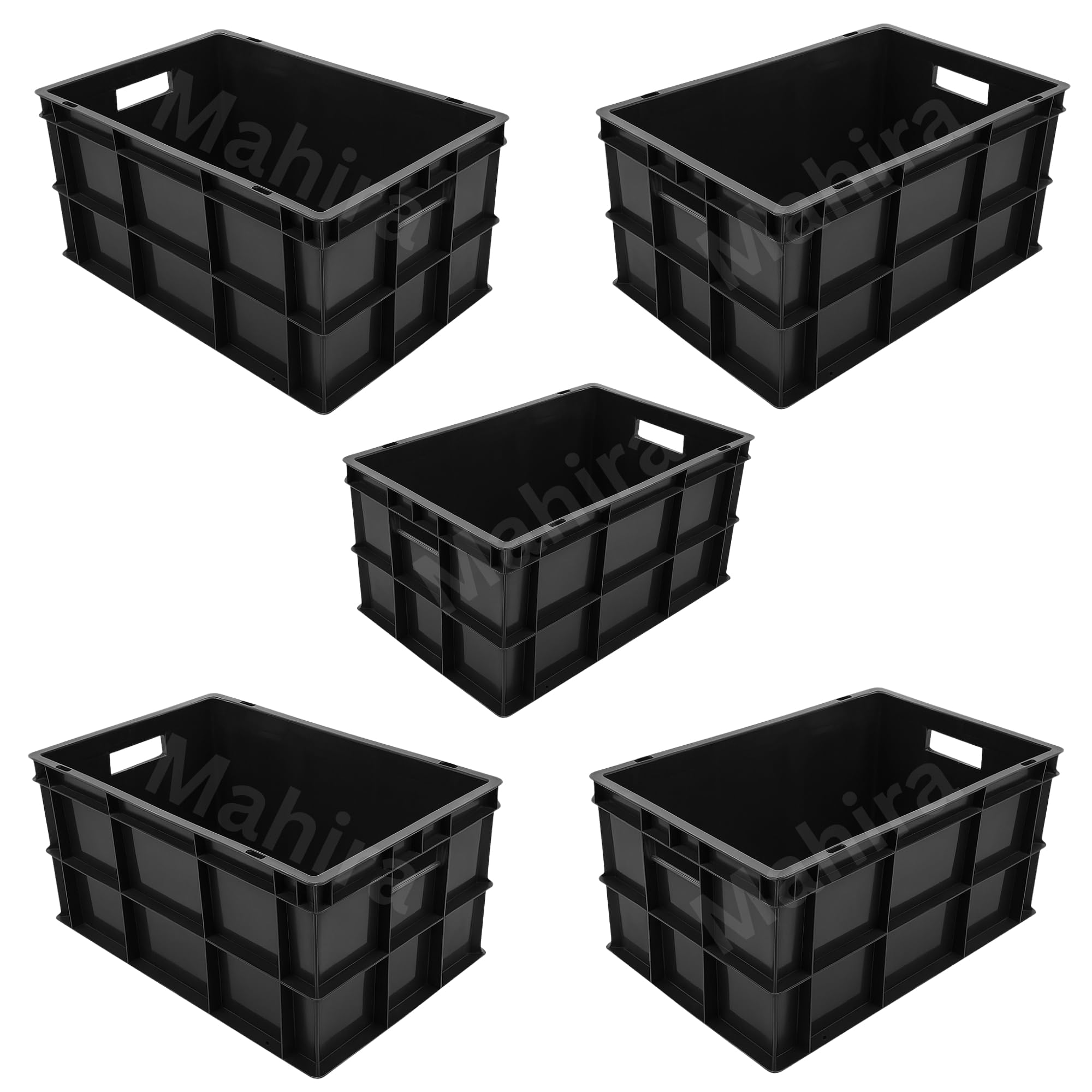 MAHIRA Multipurpose Heavy Duty Big Black Portable Plastic Crate