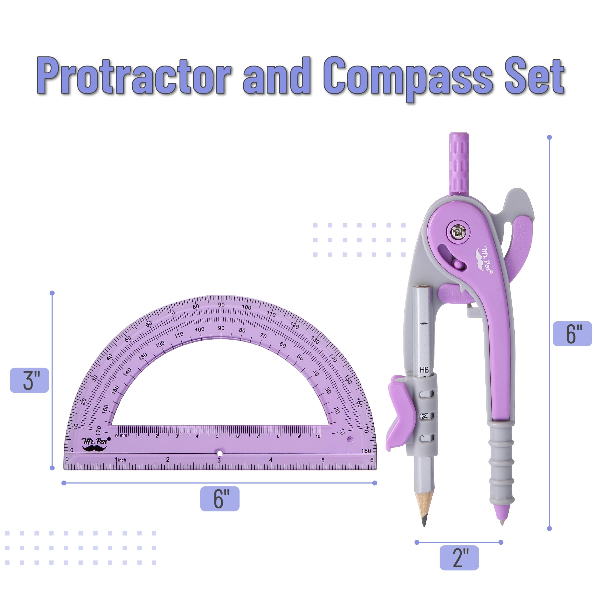 Mr. Pen- Compass and Protractor Set, Purple, Compass Geometry Tool, Protractor and Compass Set, Compass Drawing Tool, Drawing Compass, Protractor Set, Geometry Compass, Math Compass for Geometry - Image 2