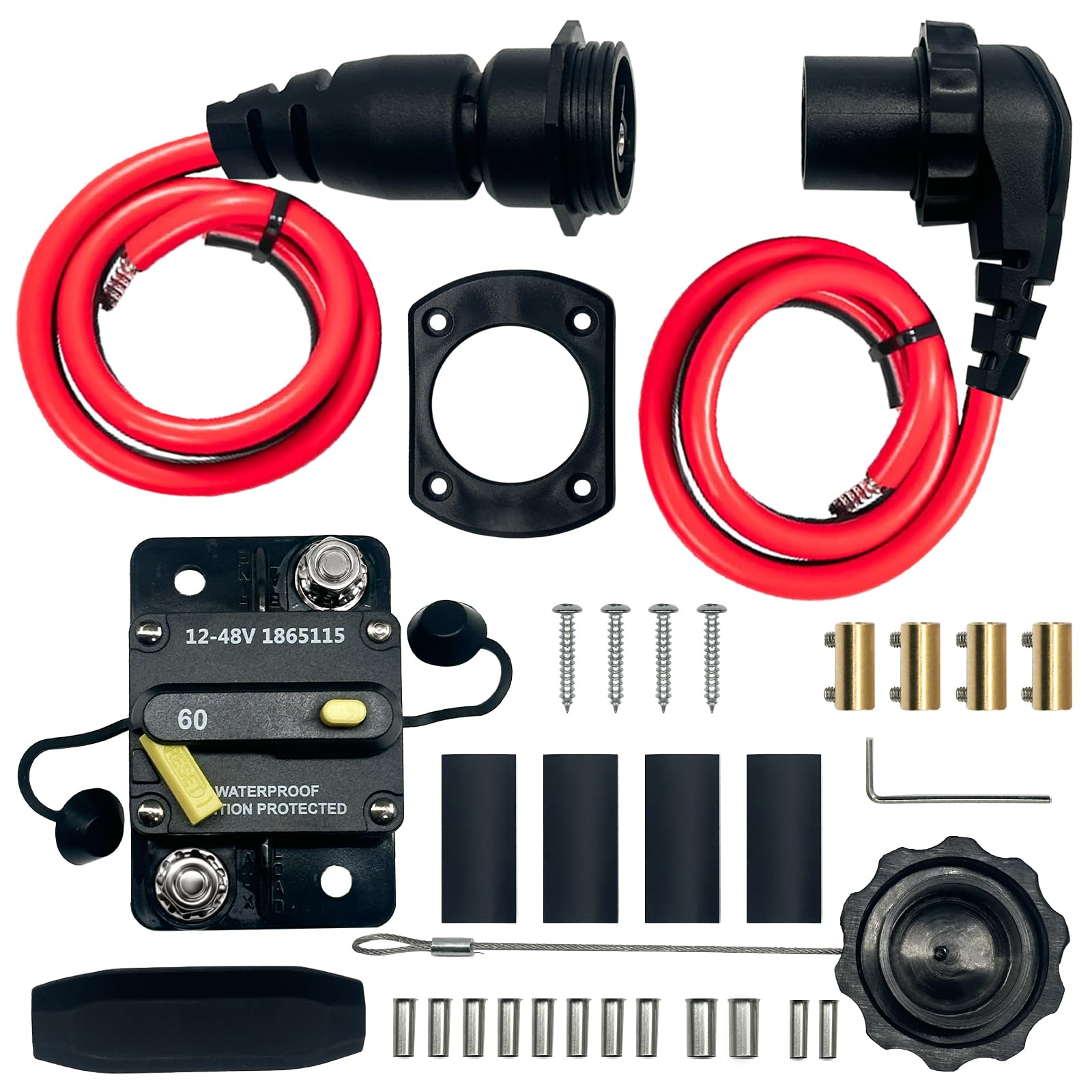 MKR-27 1865115 60Amp interruttore automatico e MKR-28 1865120 spina e presa per motore per pesca a traina con filo 8 AWG per motori da pesca a traina da 12 V/24 V/36 V/48 V Minn Kota per acqua dolce e