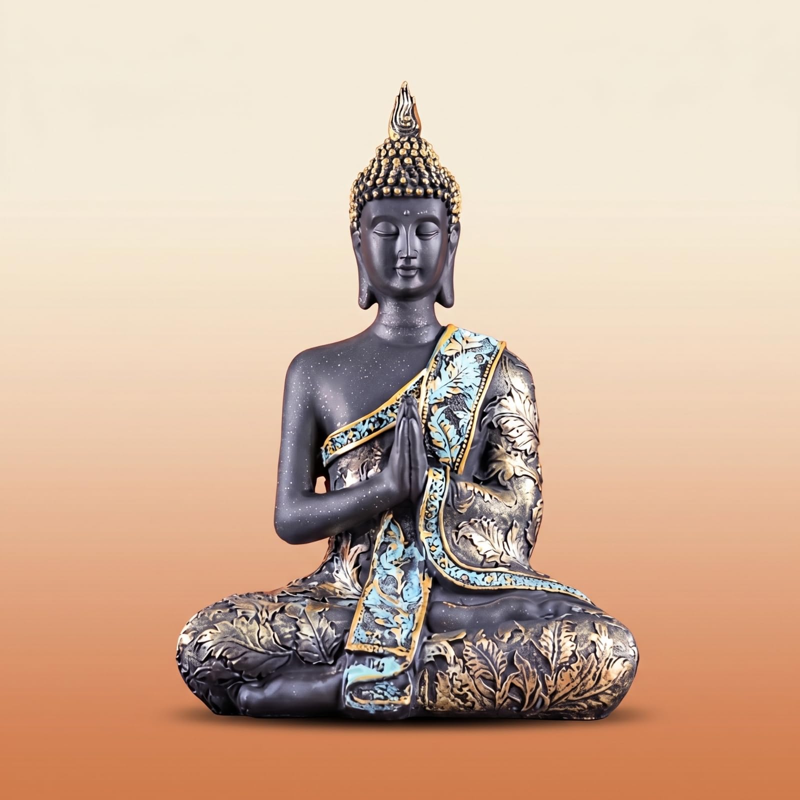 Colcolo Estatua Buda Decorativa Figura Escultura Ornamento Imagen Resina Artesanal con Túnica Ornamentada sobre un Hombro Cuerpo Oscuro Gran Detalle Adecuada
