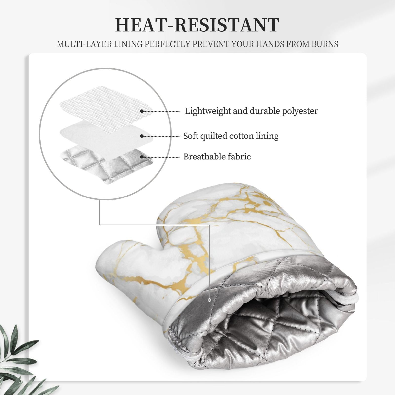 Juego de manoplas de horno y soportes para ollas, accesorios de cocina de color oro blanco, guantes de silicona antideslizantes resistentes al calor para cocina, cocina, hornear, barbacoa (oro blanco) 3