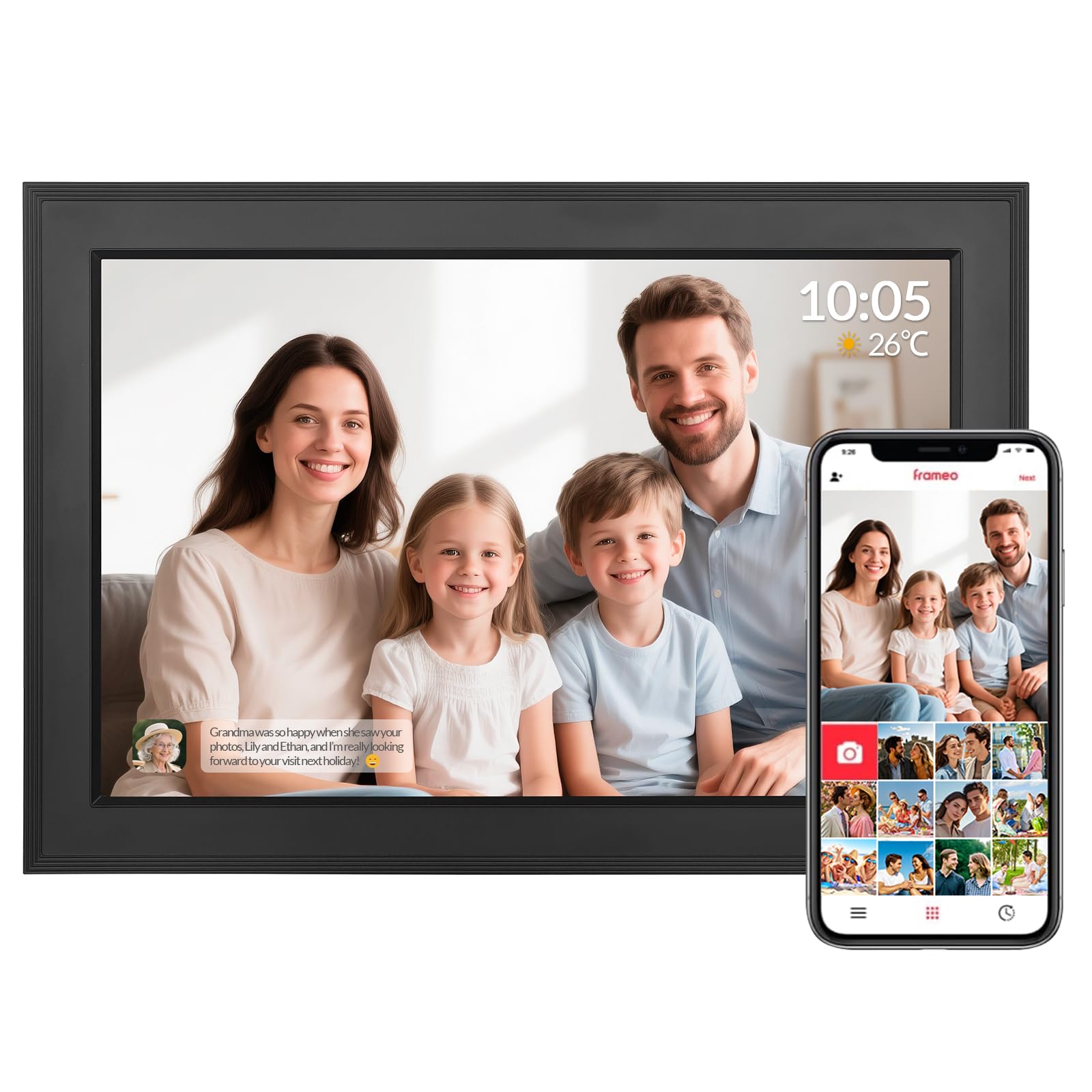 Bestrip Digitaler Bilderrahmen FRAMEO WLAN 32GB 10,1 Zoll 1280x800 IPS LCD-Touchscreen Smart Cloud-Fotorahmen