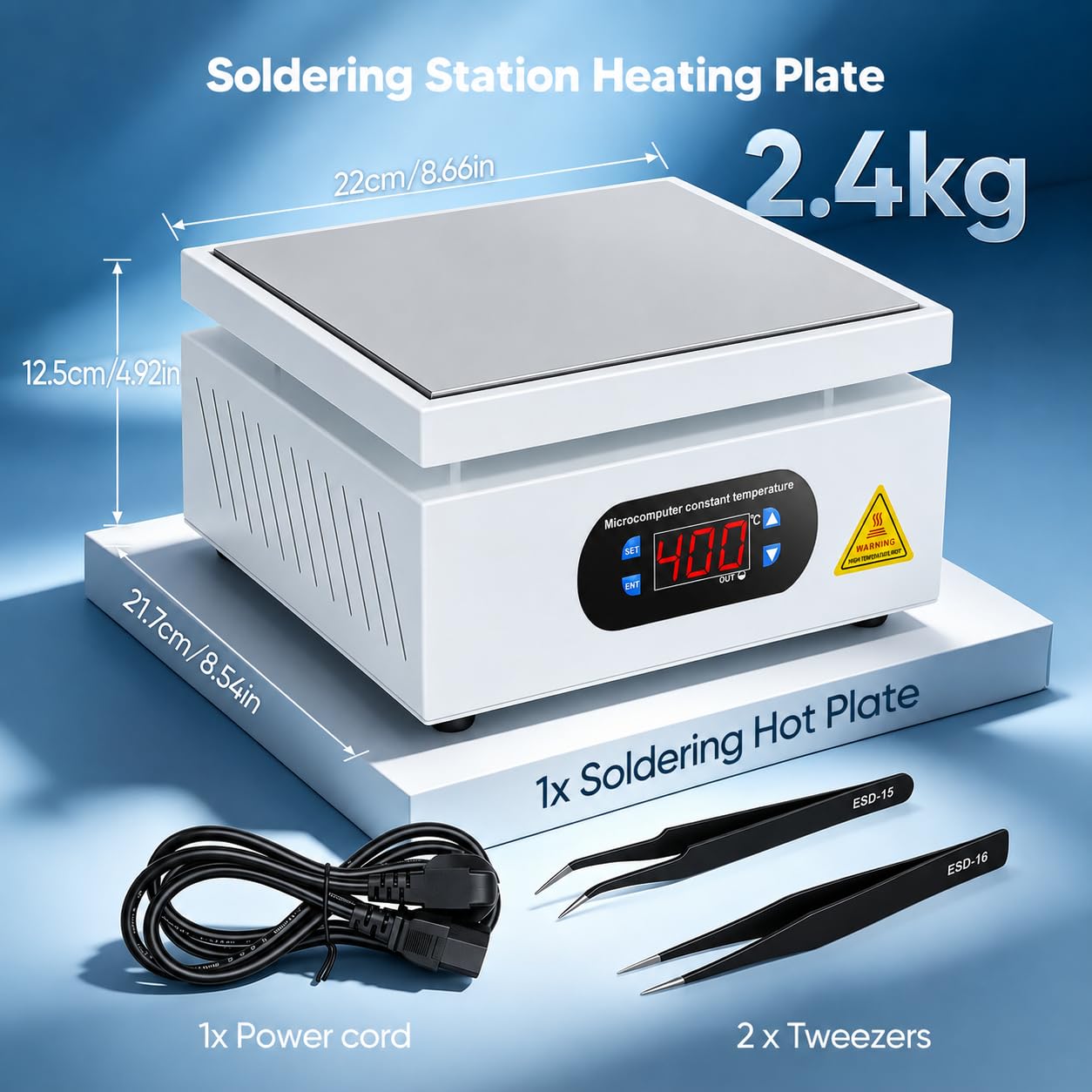 Estación de precalentamiento y placa calefactora PCB 700 W, 200 x 200 mm | Estación de calefacción PCB de 0-400 °C con LCD y aluminio para reparar móviles, tabletas y soldar placas SMD
