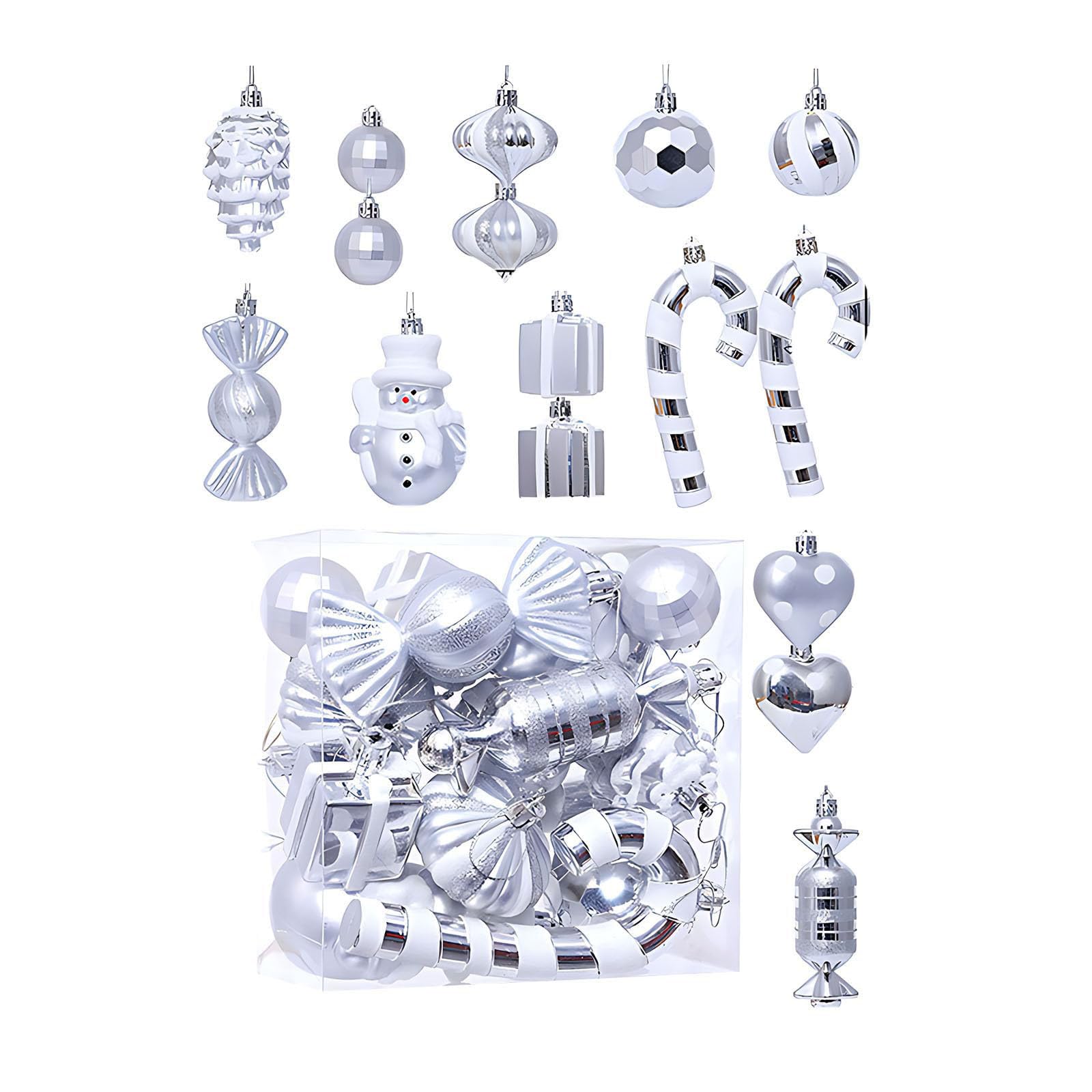 Buxuaaaa Silver 16 Piece Christmas Ornament Set Bright Holiday Decors Shatterproof User Friendly Tree Hanging Ball Sturdy Christmas Tree Ornament
