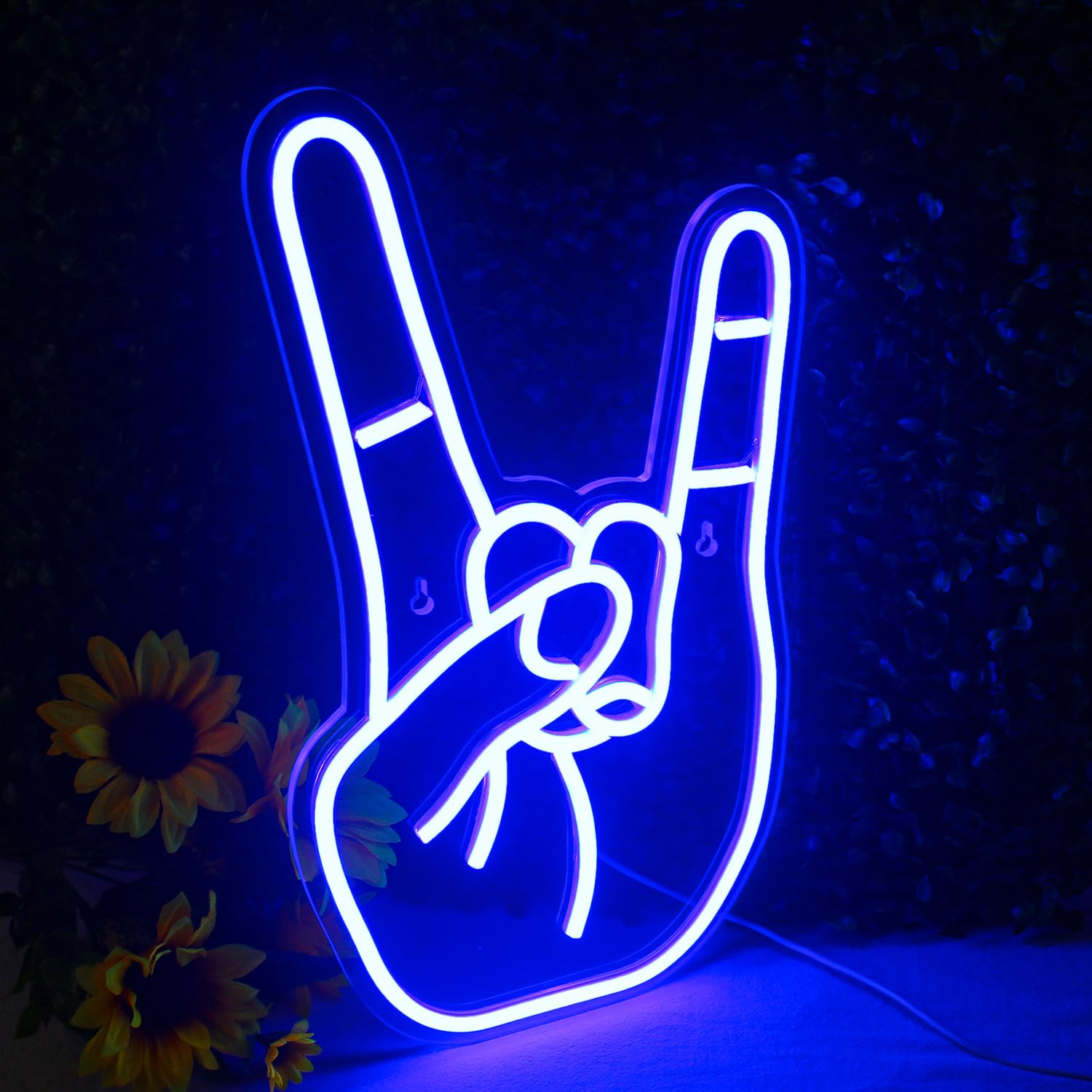 LUCUNSTAR Panneau néon Rock Gesture LED bleu USB pour décoration murale bar salle de jeux fête