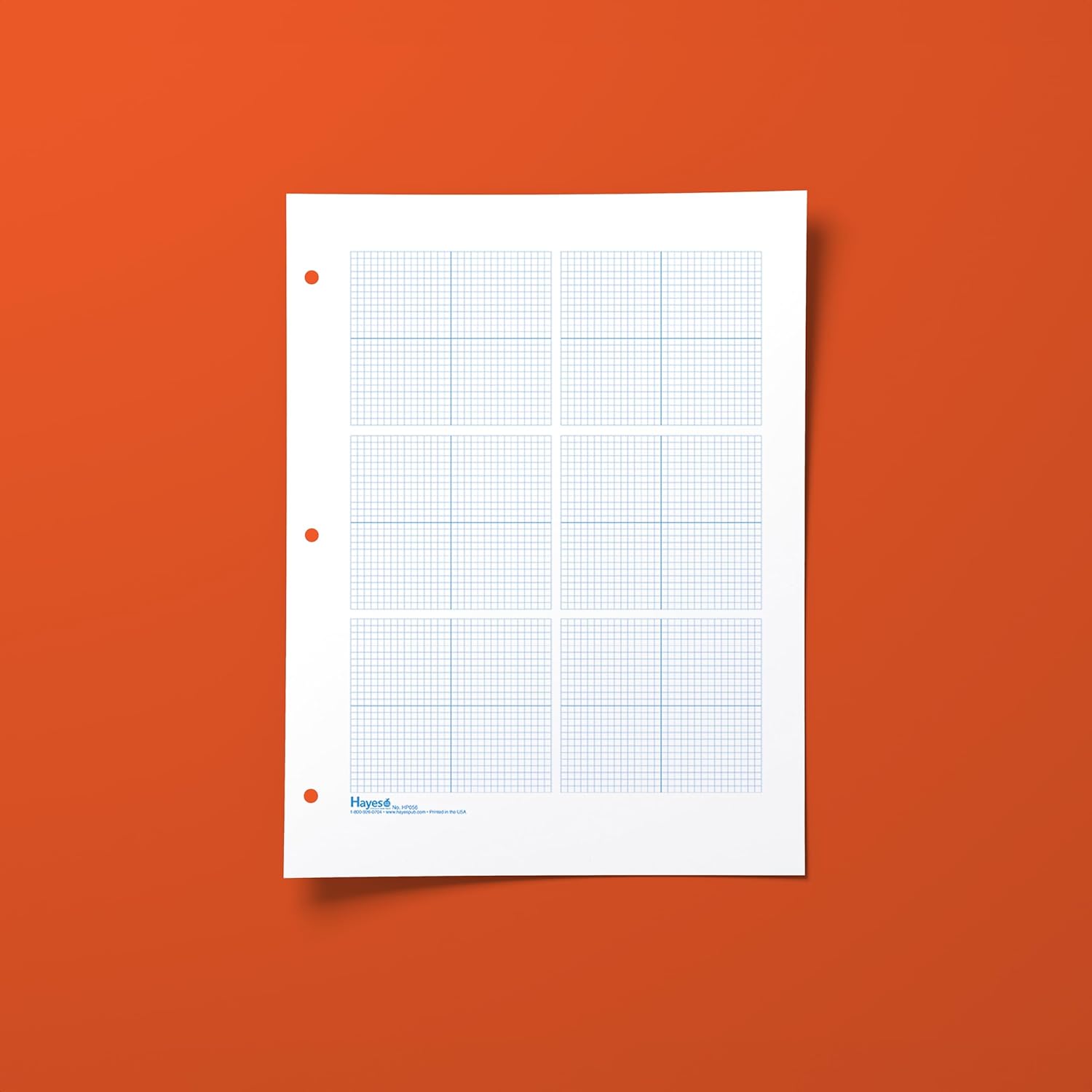 Geyer Instructional Products - 6 Grid Graph Paper, 1/8" Squares and Accentuated Axes, Double Sided, Blue Lined, 500 Sheet Ream, Three Hole Punched