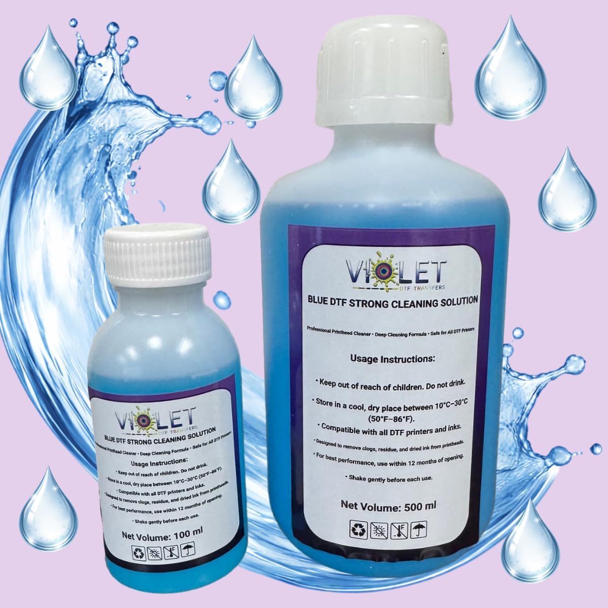 Violet Blue Strong DTF Printhead Cleaning Solution 500ML– Deep Cleaning & Recovery Formula for DTF Printers – Dissolves Dried Ink, Clears Clogged Nozzles, Restores Ink Flow & Print Quality