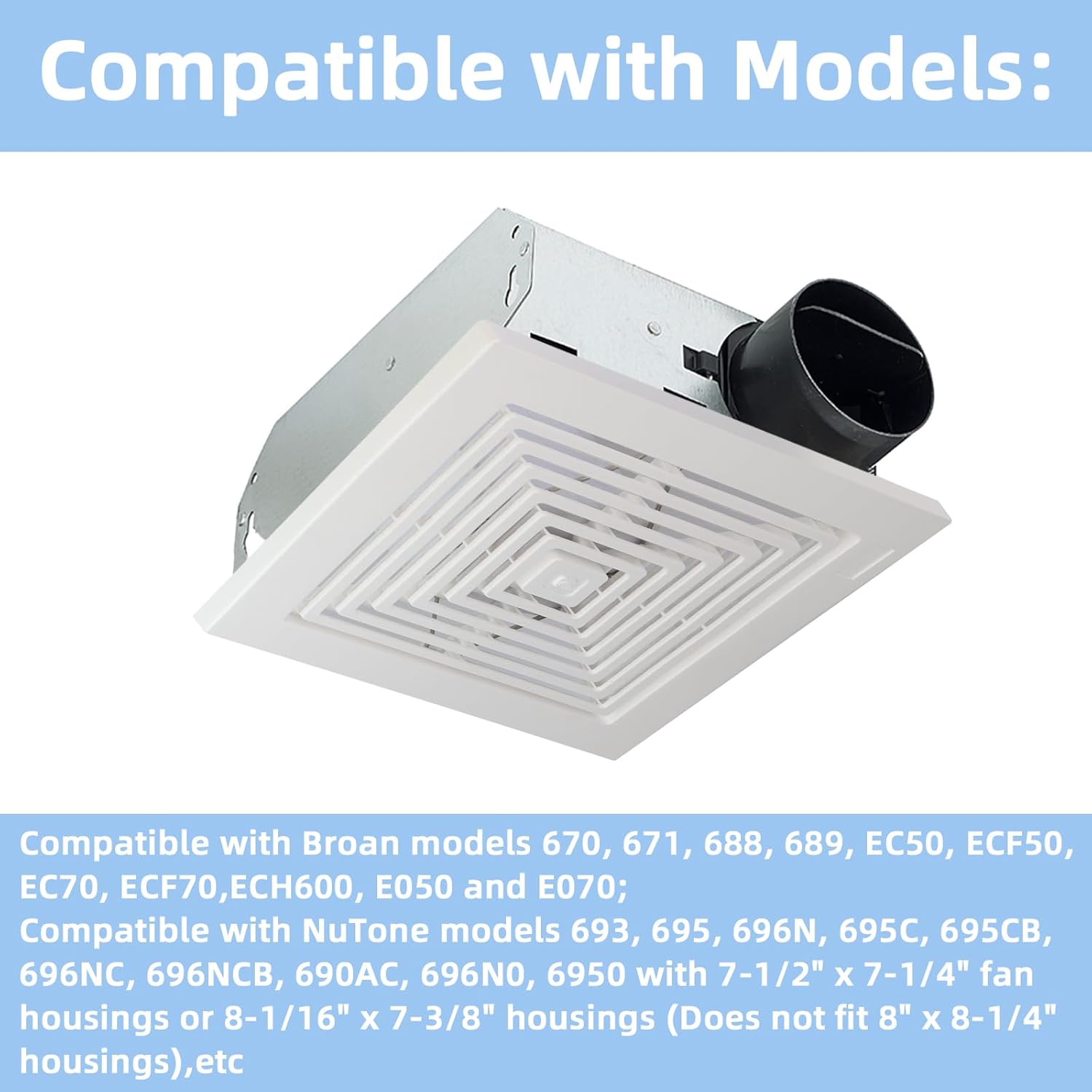 BKR60 for Broan-NuTone,BKR60 Bath Fan Replacement Motor and Cover S97011723,BKR60 for Broan Replacement Motor 688 671 670 689 EC50 EC70,690NT-A Replacement for NuTone 696N-R02 695 696N 693,60 CFM