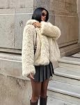 Veste de Faux Fur Femme manches longues Cropped Coat Ouvert Four avant Cap Shaggy Warm Automne Hiver Vêtements de dessus Surpoil