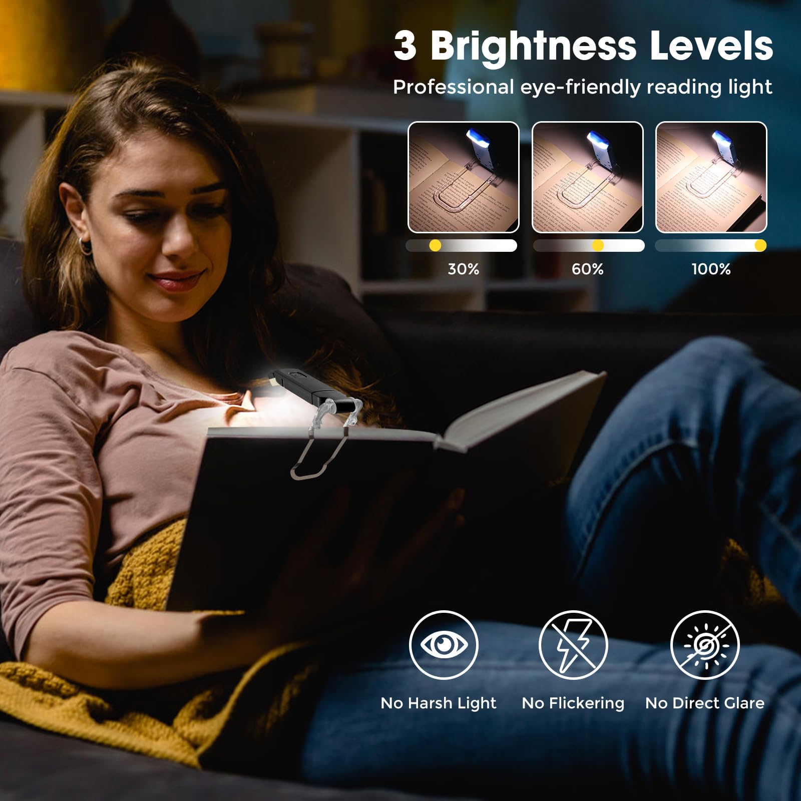 VZZNN Leselampe, wiederaufladbares Buchlicht zum Lesen im Bett, Clip-On-Buchlichter mit 3 Farbtemperaturen, Geschenk für Buchliebhaber, Kinder, Erwachsene, Weiß, 24 Stück