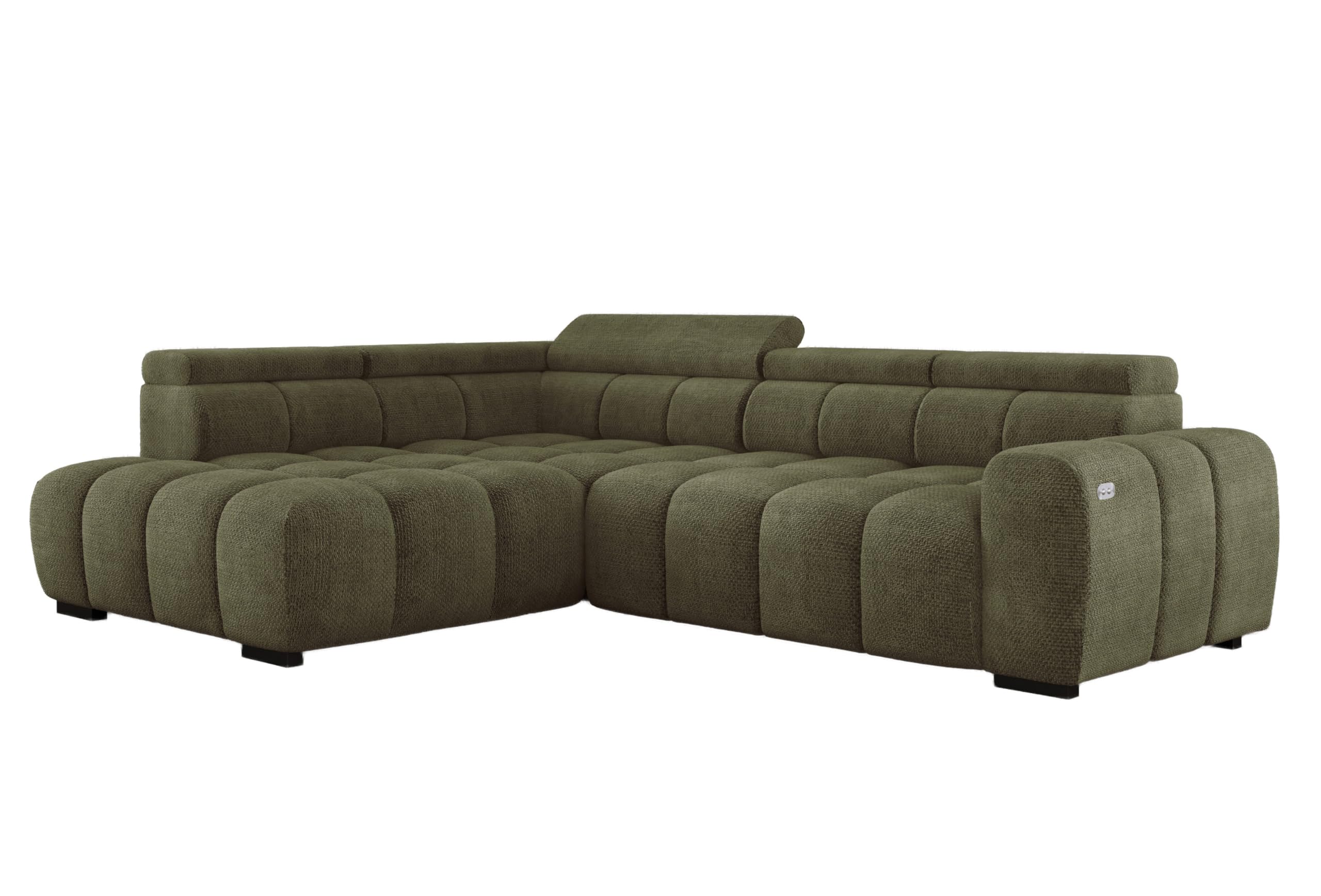 DomoHome Freistehend Ecksofa Ombo 297x137cm, L-Form, GRÜN mit Schlaffunktion 125x193cm, Sofa mit Verstellbarer Rückenlehne, Strukturstoff Eden, Verstellbare Kopfstütze