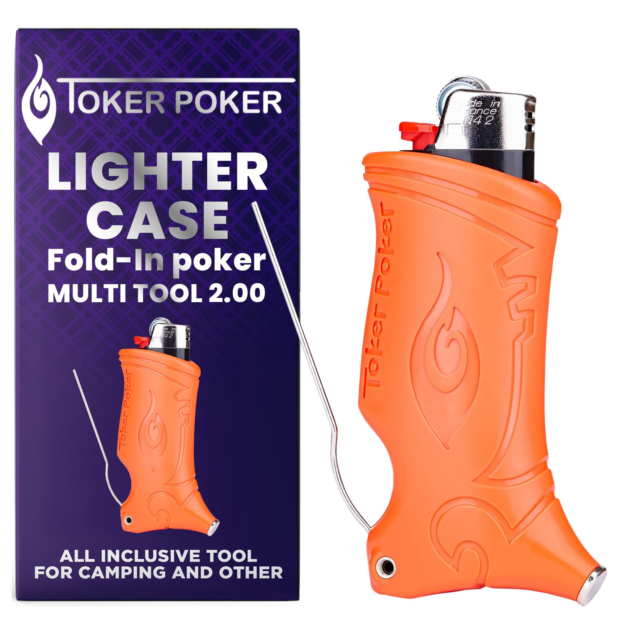 Toker Poker - Bic Lighter Case Multi Tool 2 0 - Orange All Inclusive Tool for Camping and
