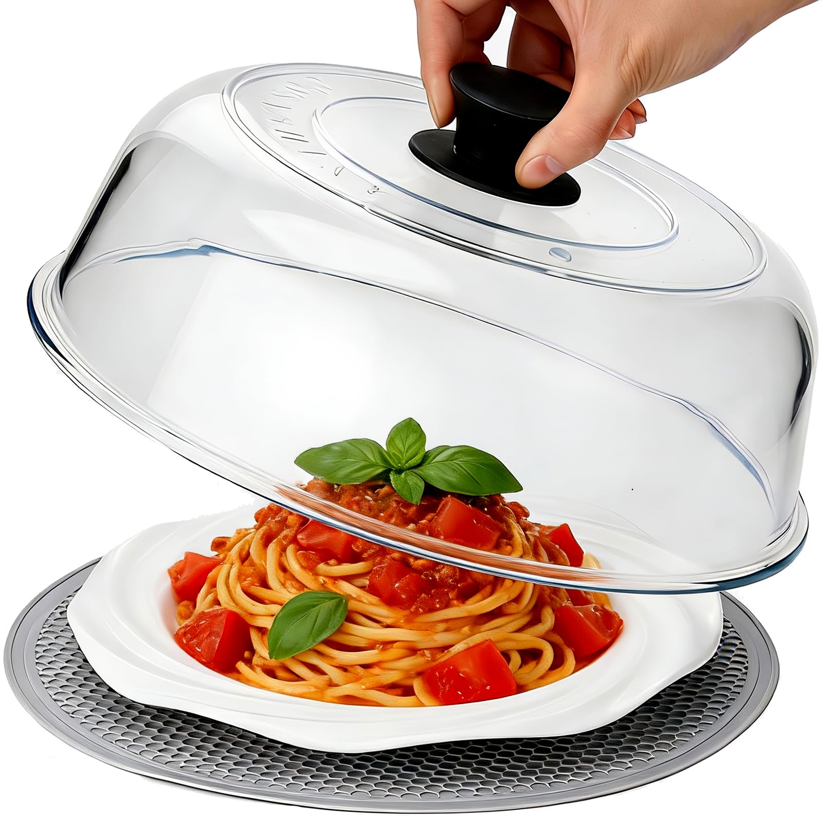 Photo 1 of **LID HANDLE NOT ATTACHED*** COSYSHINY High Borosilicate Glass Microwave Splatter Cover for Food with Silicone Mat, Plate Guard Lid with Vent Hole