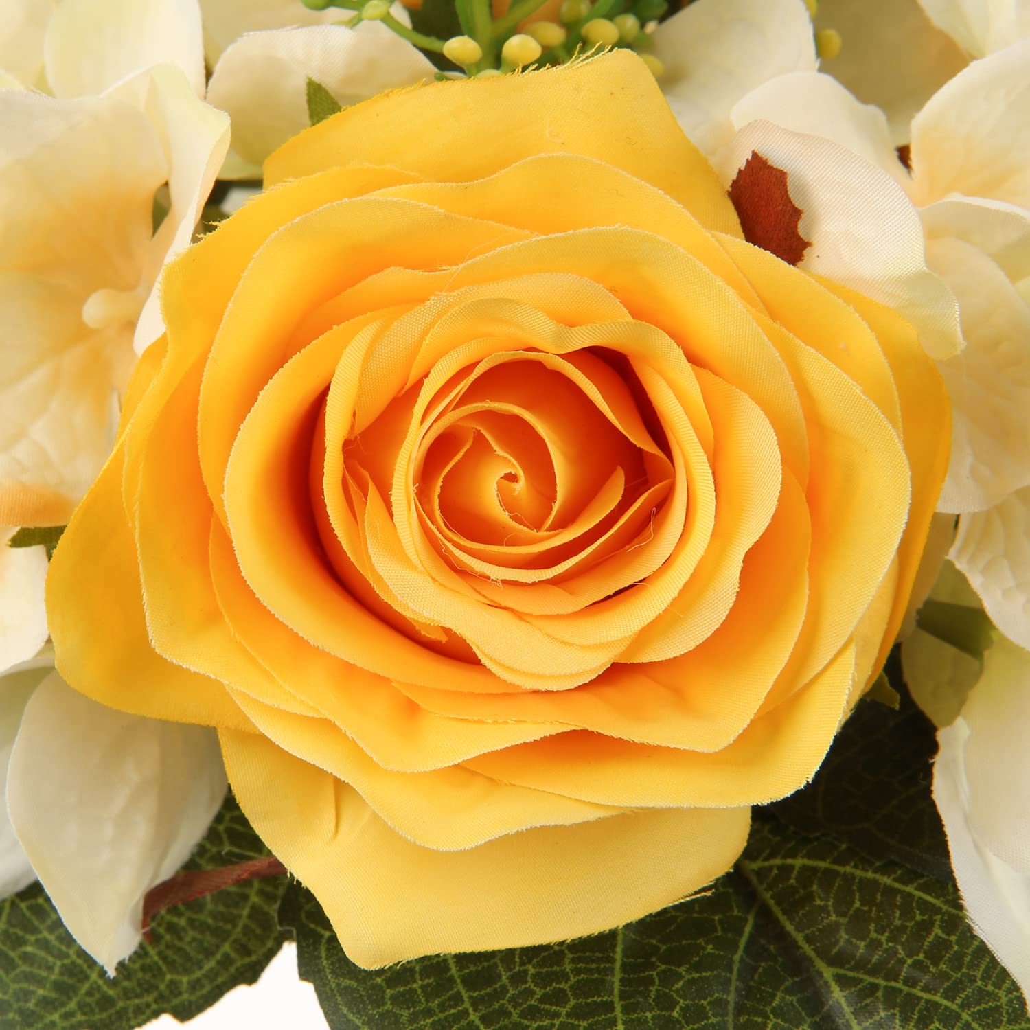 DILATATA Bouquet di rose artificiali in seta, 30,5 cm, fiori finti gialli, per festa della mamma, matrimoni, feste, festival, decorazioni, rose finte e ortensia, confezione da 4