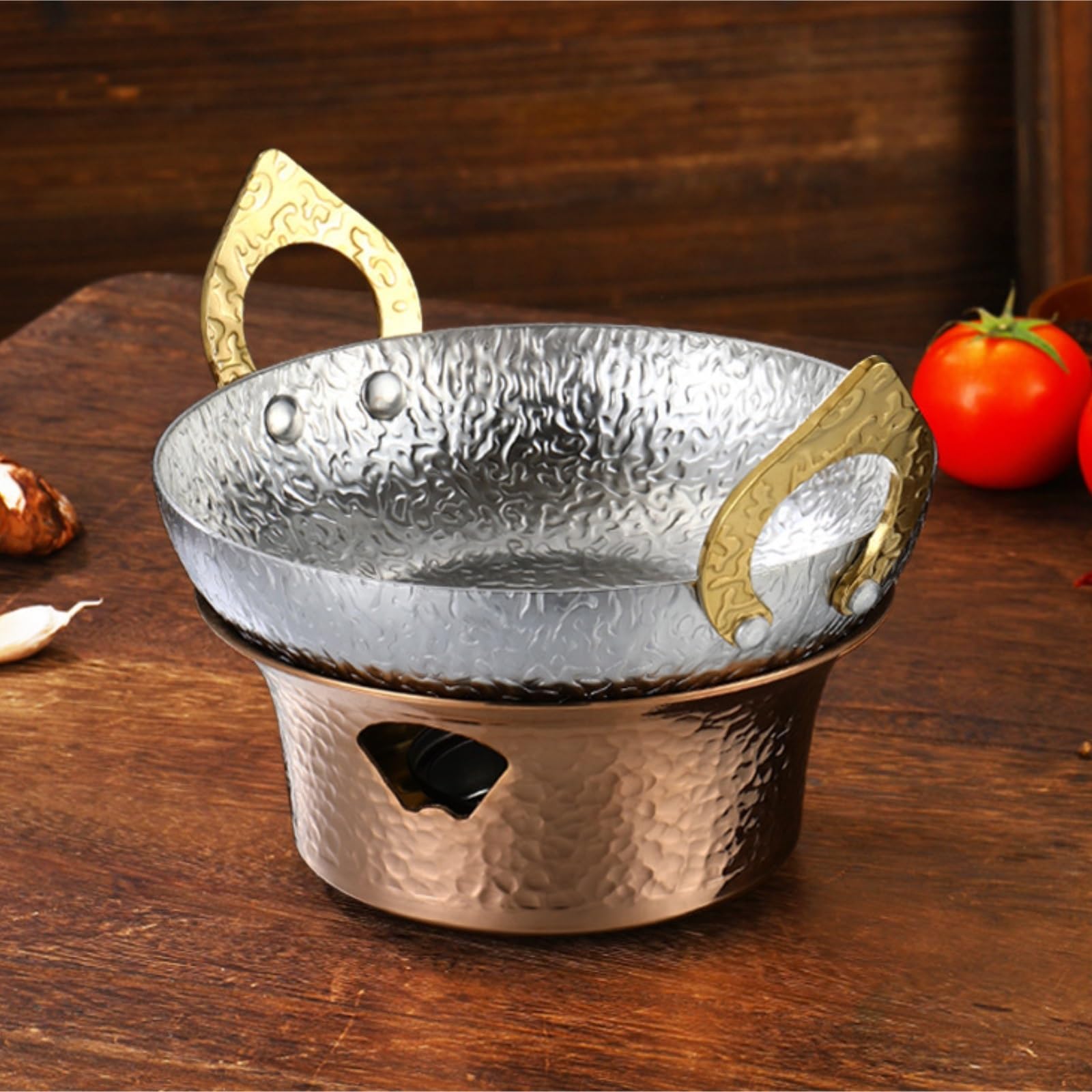 Ensemble de réchauds for buffet, plats chauffants for buffet chauffe plat | Avec double poignée et cuisinière, vaisselle en acier inoxydable(Gold,24cm)