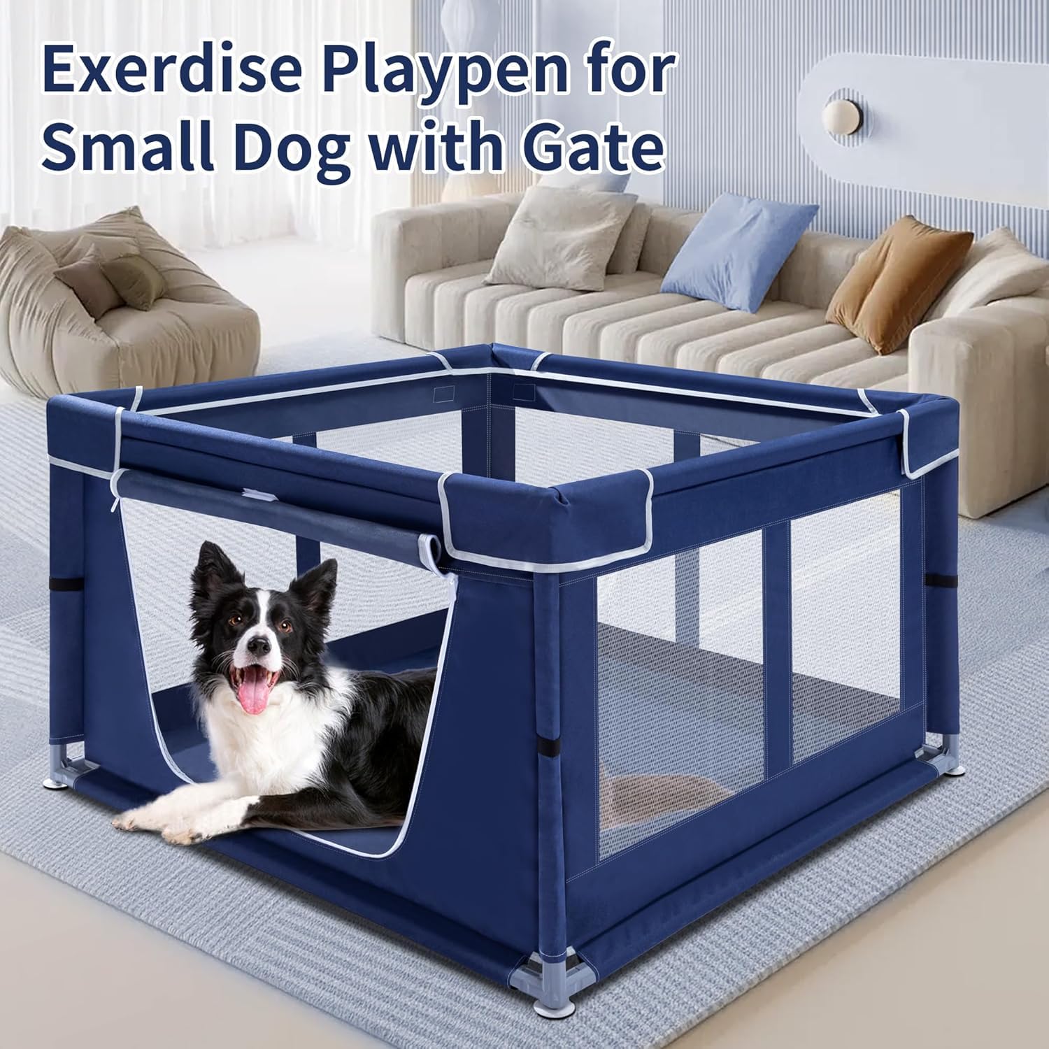 42x42x25,6 Zoll Welpenlaufstall mit Tor, Hunde-Laufstall für Welpen oder kleine Hunde, Hundezaun Haustier-Laufstall für drinnen und draußen, Stabiler Sicherheitshundgehege mit verdicktem Stoff,