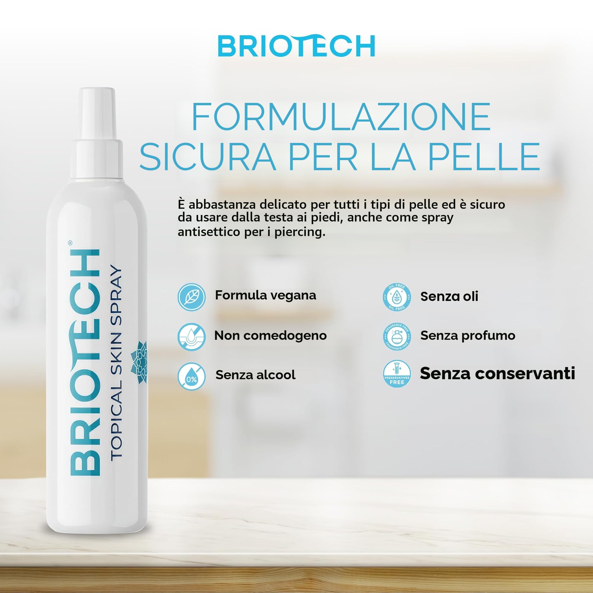 BRIOTECH Topical Skin Spray - Spray lenitivo per il corpo, per pelle irritata, cuoio capelluto, prurito, eruzione cutanea, scottature, spray idratante, spray per piercing, 100 ml