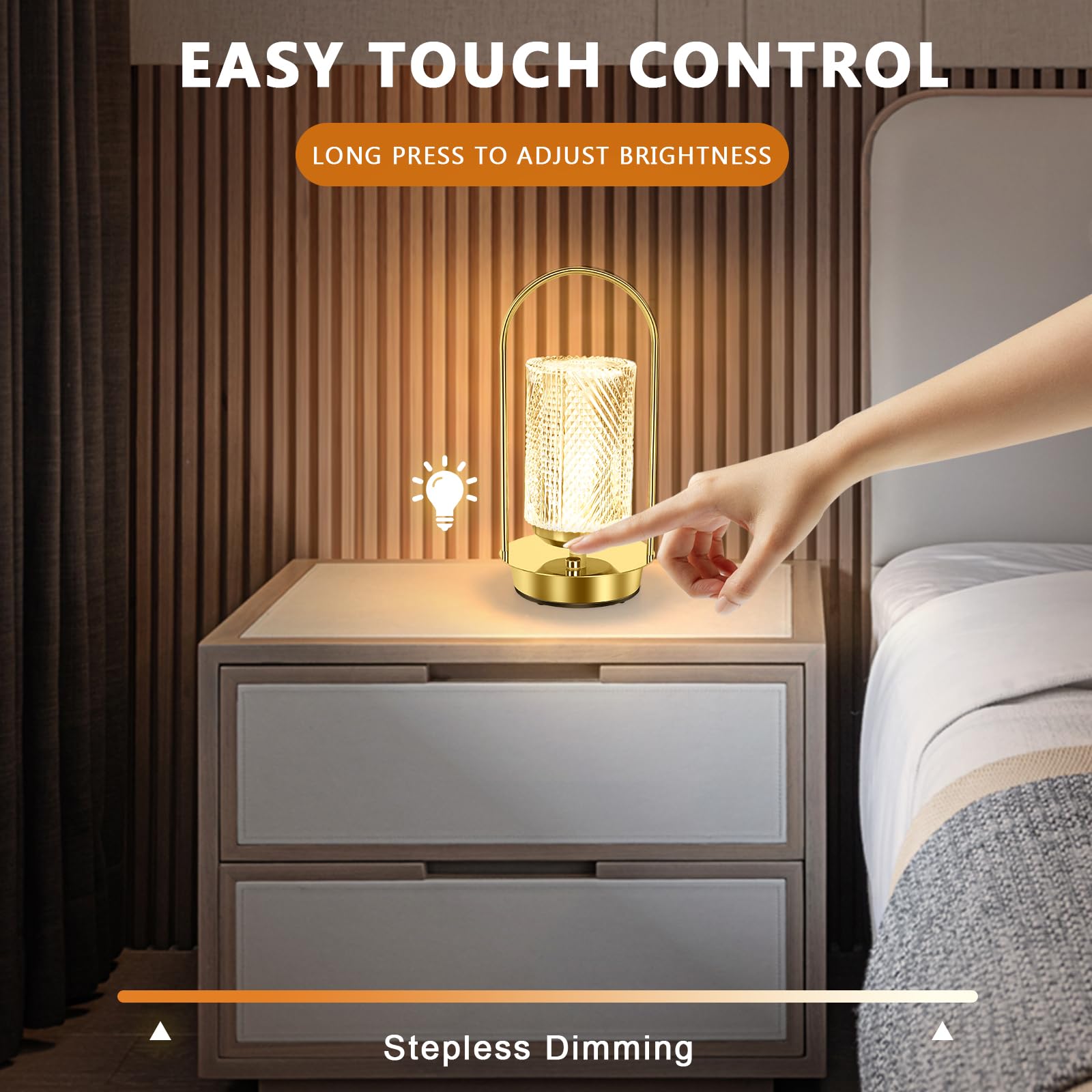 クリスタルテーブルランプ モダン USB充電ポート付き タッチ調光