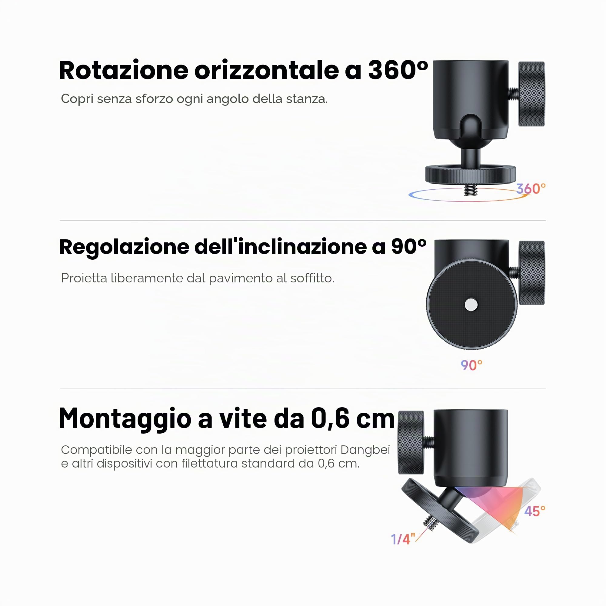 Dangbei Supporto da soffitto per proiettore, altezza regolabile 3,9-15,7", vite da 1/4", compatibile con DBOX02, DBX3 Pro (non compatibile con DBOX02 Pro)