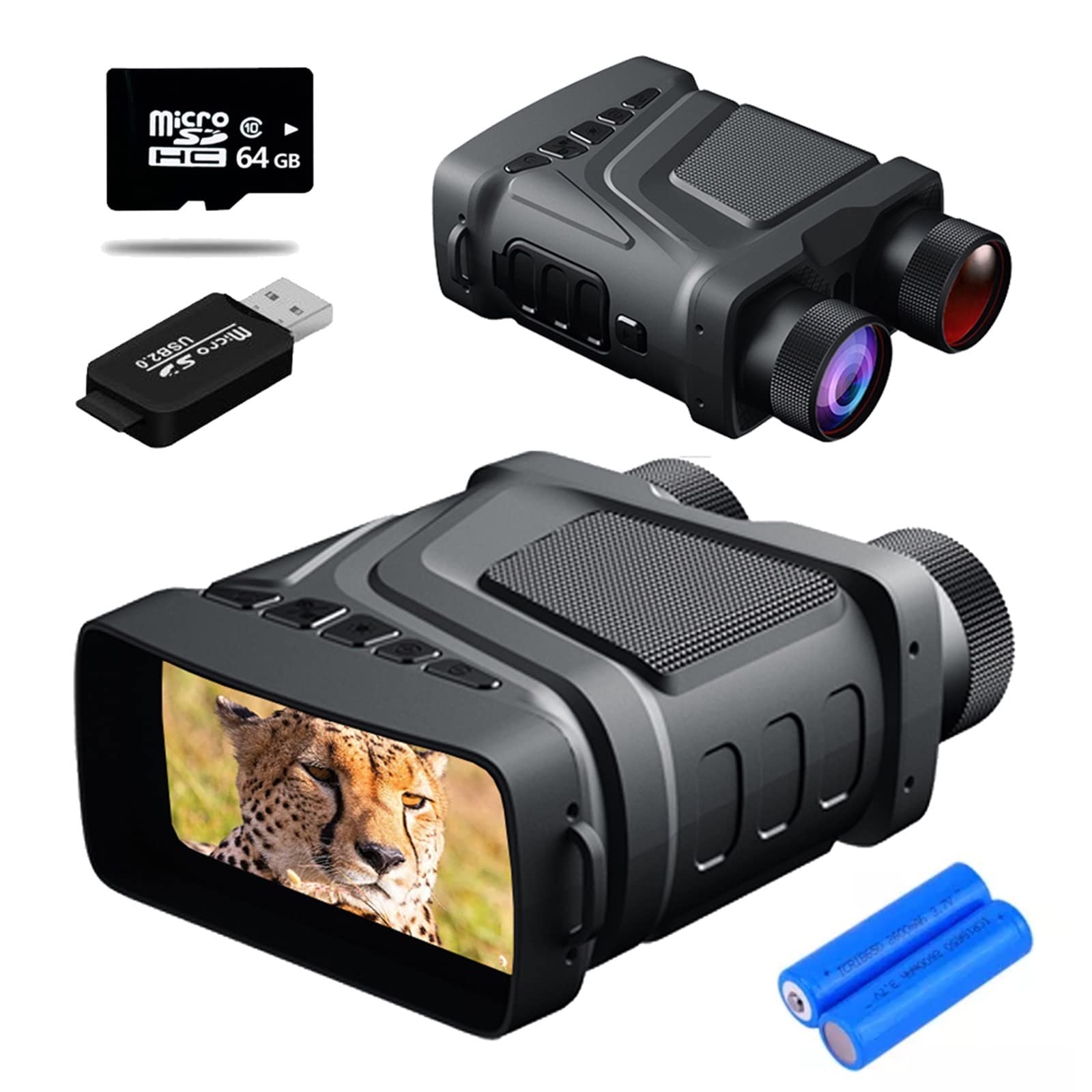 Rechargeable Night Vision Binoculars 850nm Infrared HD 5X Digital Zoom Telescope Night Goggles for Camping Surveillance(64G TF with Battery)