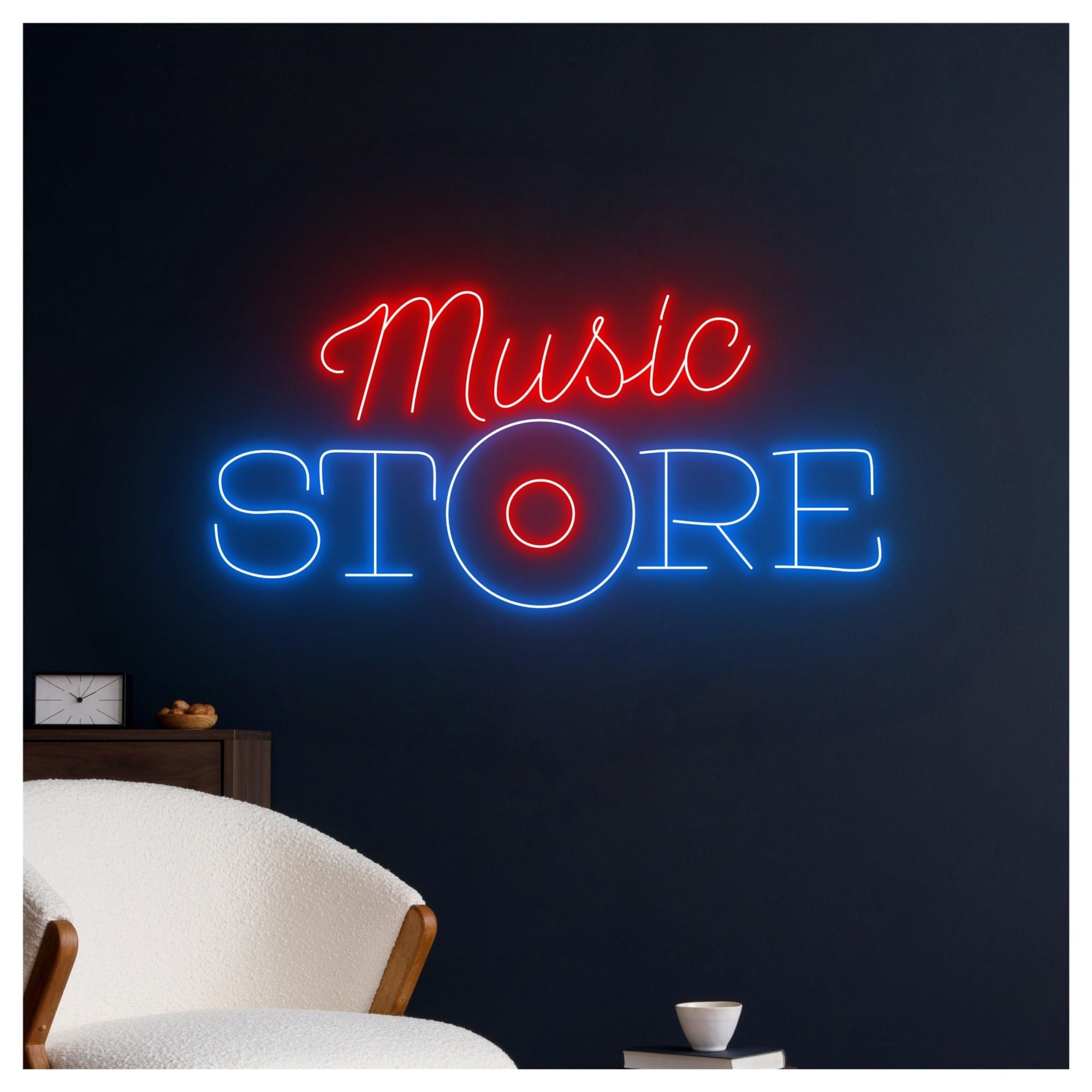 Wiszące neony artystyczne "Music Store"Neonowe Światło, Odtwarzacz Płyt Gramofonowych, Studio, Dekoracja Ścienna, Pokój Gier, Sypialnia, Bar, Salon, Przyjęcie Urodzinowe, 48cm