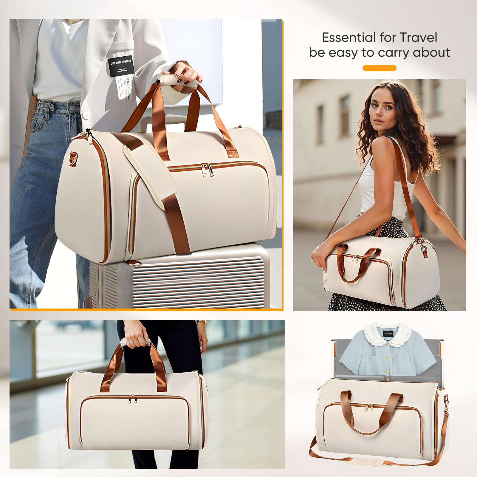 2-in-1 Reisetasche Mit Kleidersack Für Damen – Faltbare Garment Bag Aus PU Leder, Handgepäck