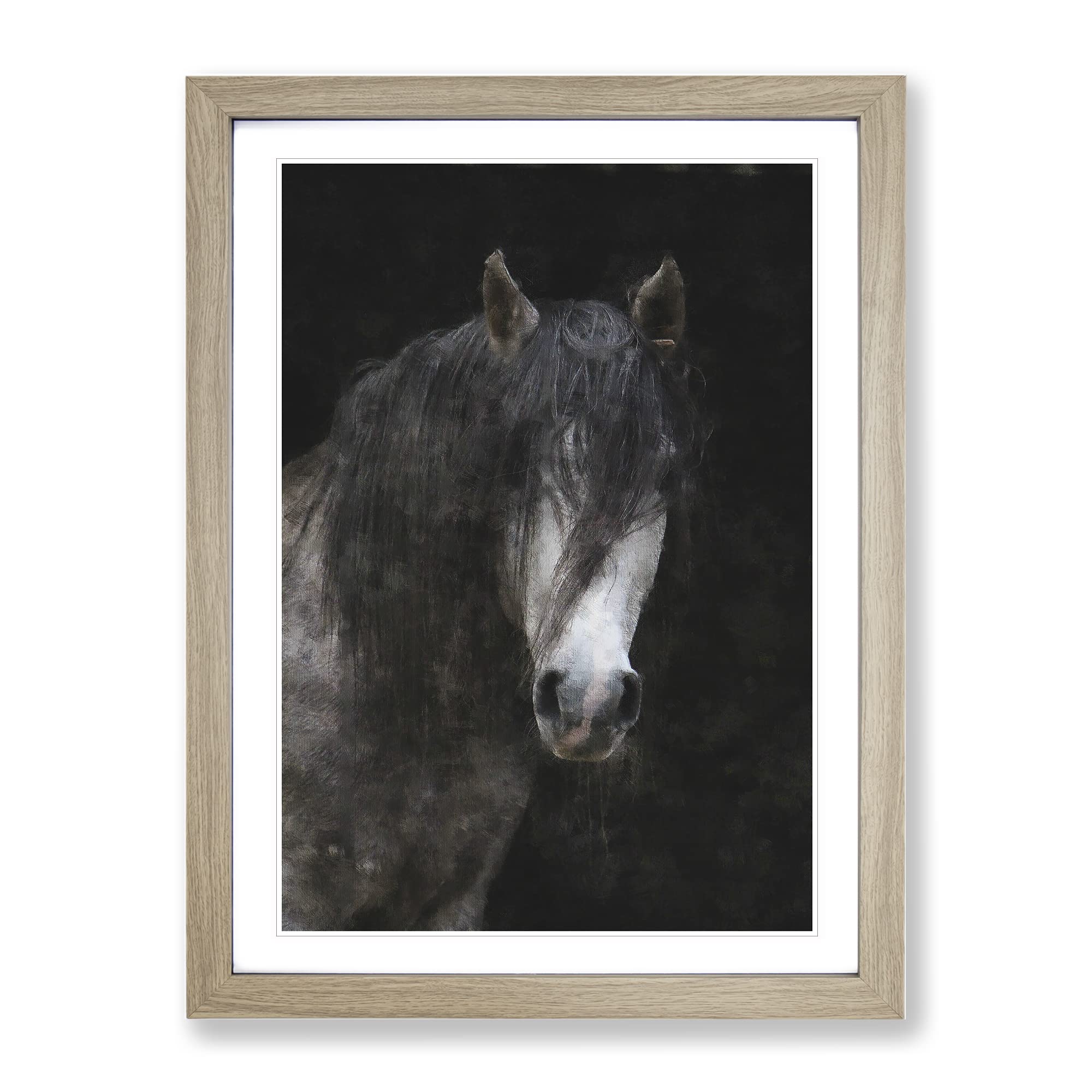 Face Of A Horse Painting Modern Framed Wall Art Print, Ready to Hang Picture for Living Room Bedroom Home Office Décor