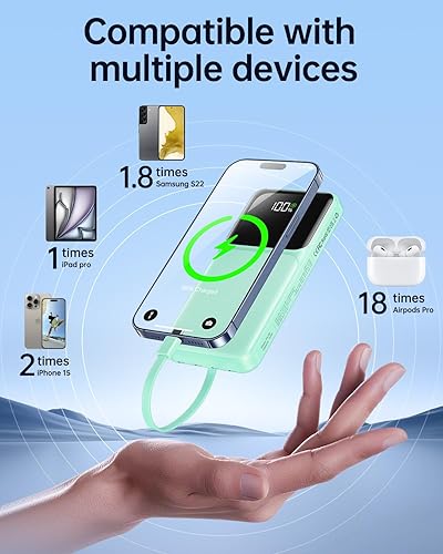 Miniatura 3 de Cargador portátil con cable integrado  20000 mAh cargador de batería de carga rápida USB C delgado 22.5 W pantalla LED paquete de batería 5 salidas