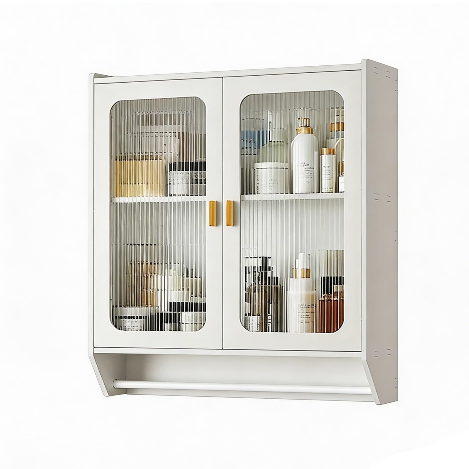 Over the Toilet Storage Cabinet with Doors, Freestanding Above Toilet Organizer, 2-Tier Humidity-Proof Bathroom Space Saver Shelf(ChgDoor TowelBar 25.6x23.6x6.3in)