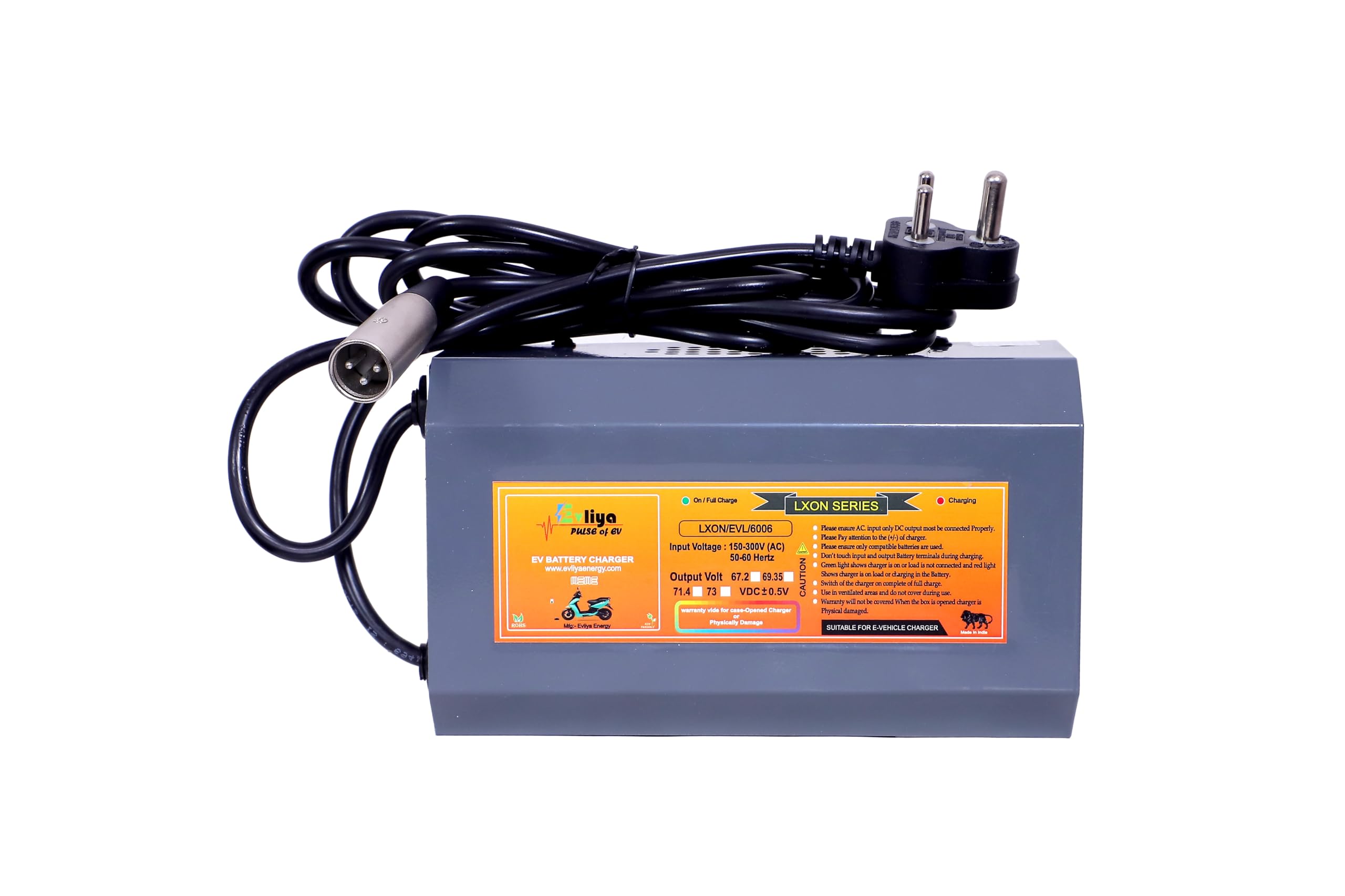 EVLIYA EV SCOOTY & Bike Chargers 60 Volt / 6 Amp / 67.2 Volt Auto Battery Cut (Round PIN XLR Hero Type Connector) with Led Endication (Lithium Battery Charger) Suitable for All e-Vehicles-picture-22