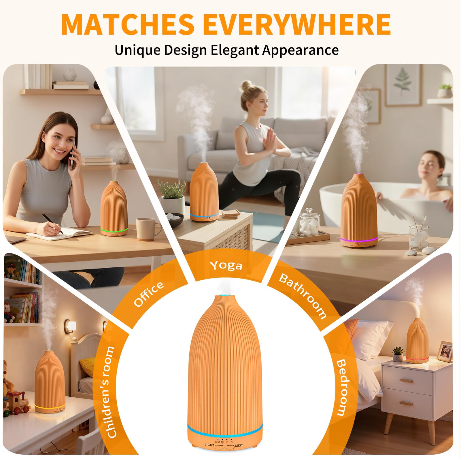 URPOWER Diffusore di oli essenziali da 100 ml ad ultrasuoni, umidificatore a nebbia fredda, con 7 luci LED, timer e spegnimento automatico, silenzioso, per aromaterapia, casa, camera da letto, ufficio